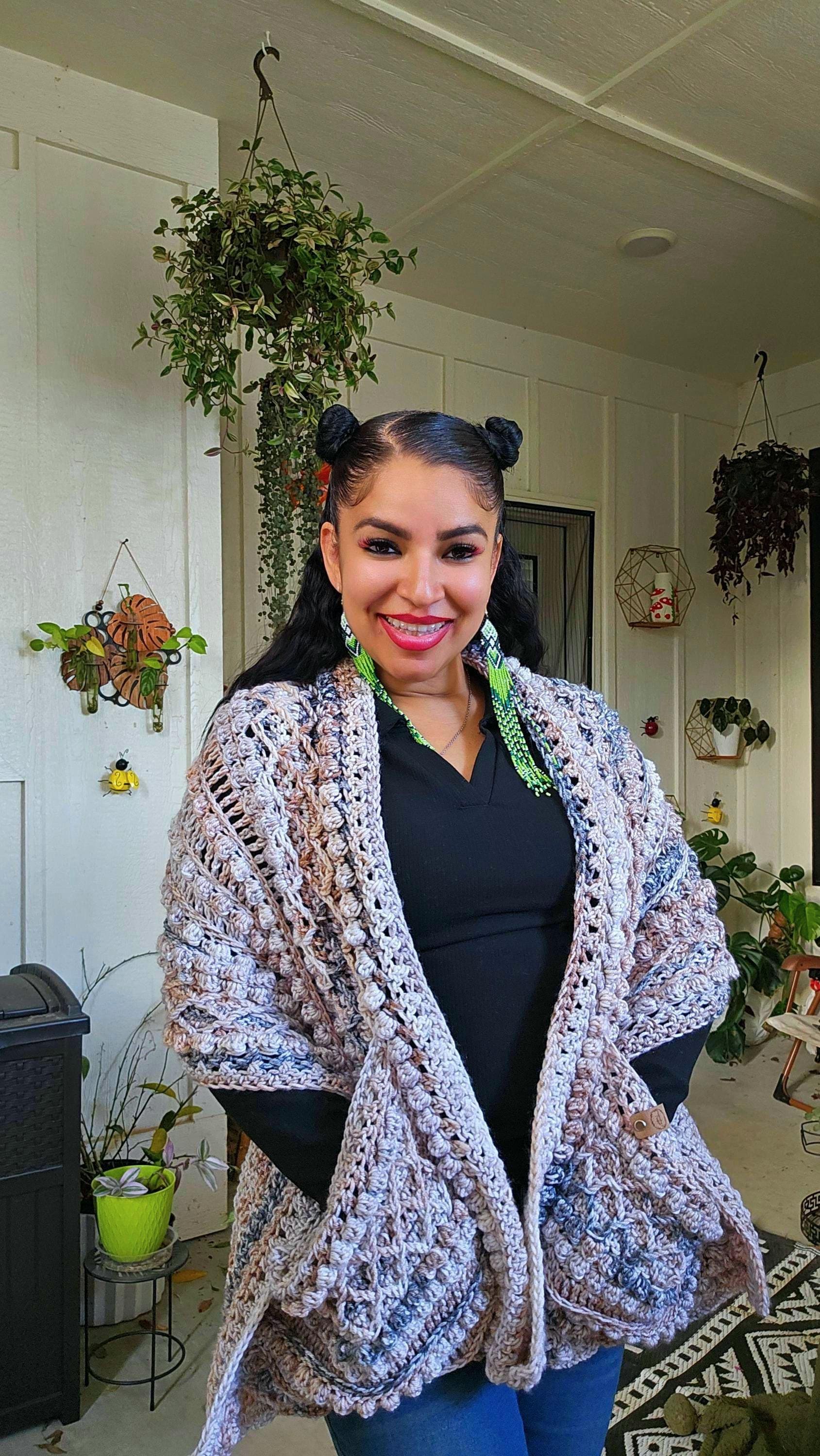 Boho Crochet Pocket Shawl: Textured Acrylic Knit