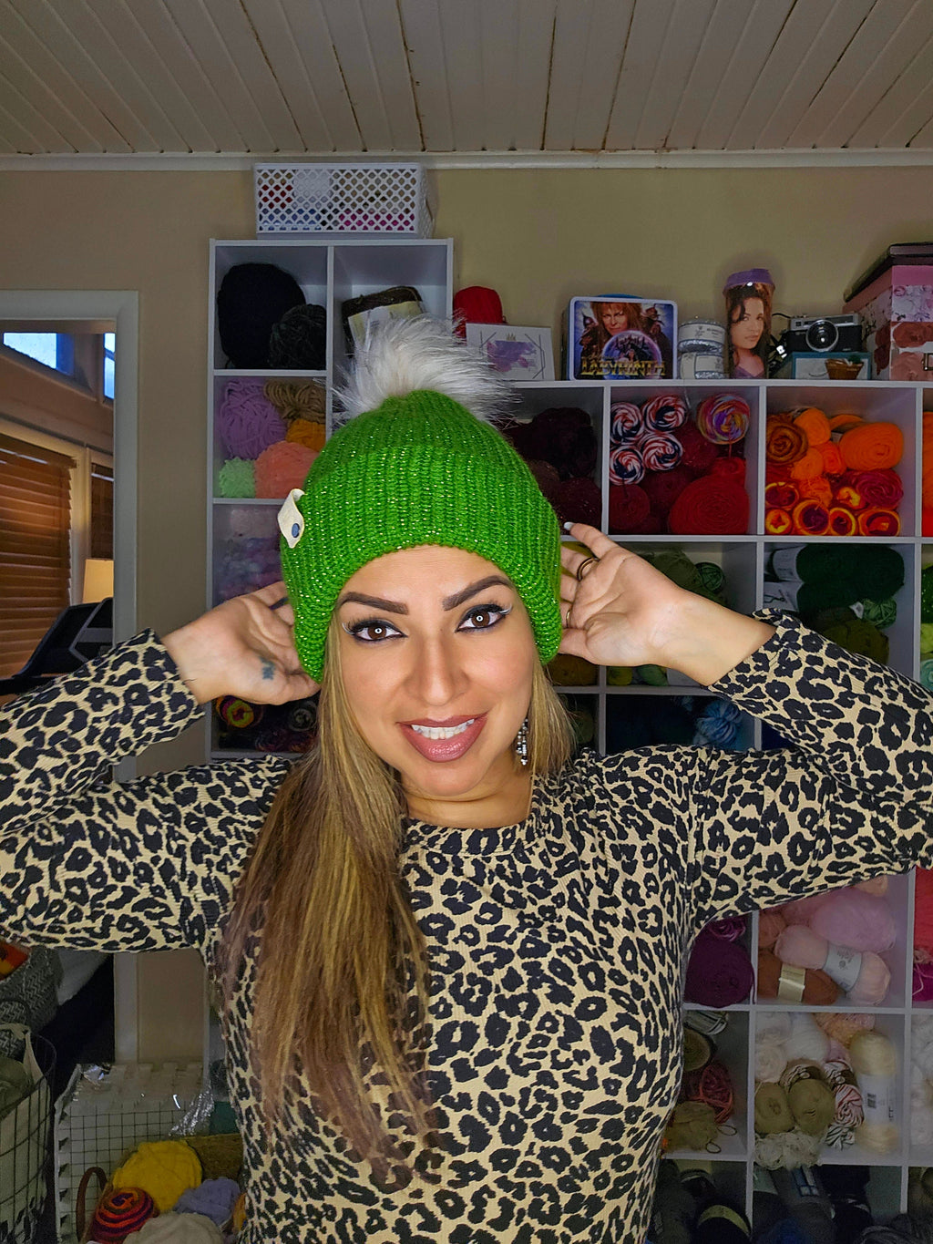 Knit Avocado Green Sparkle Beanie