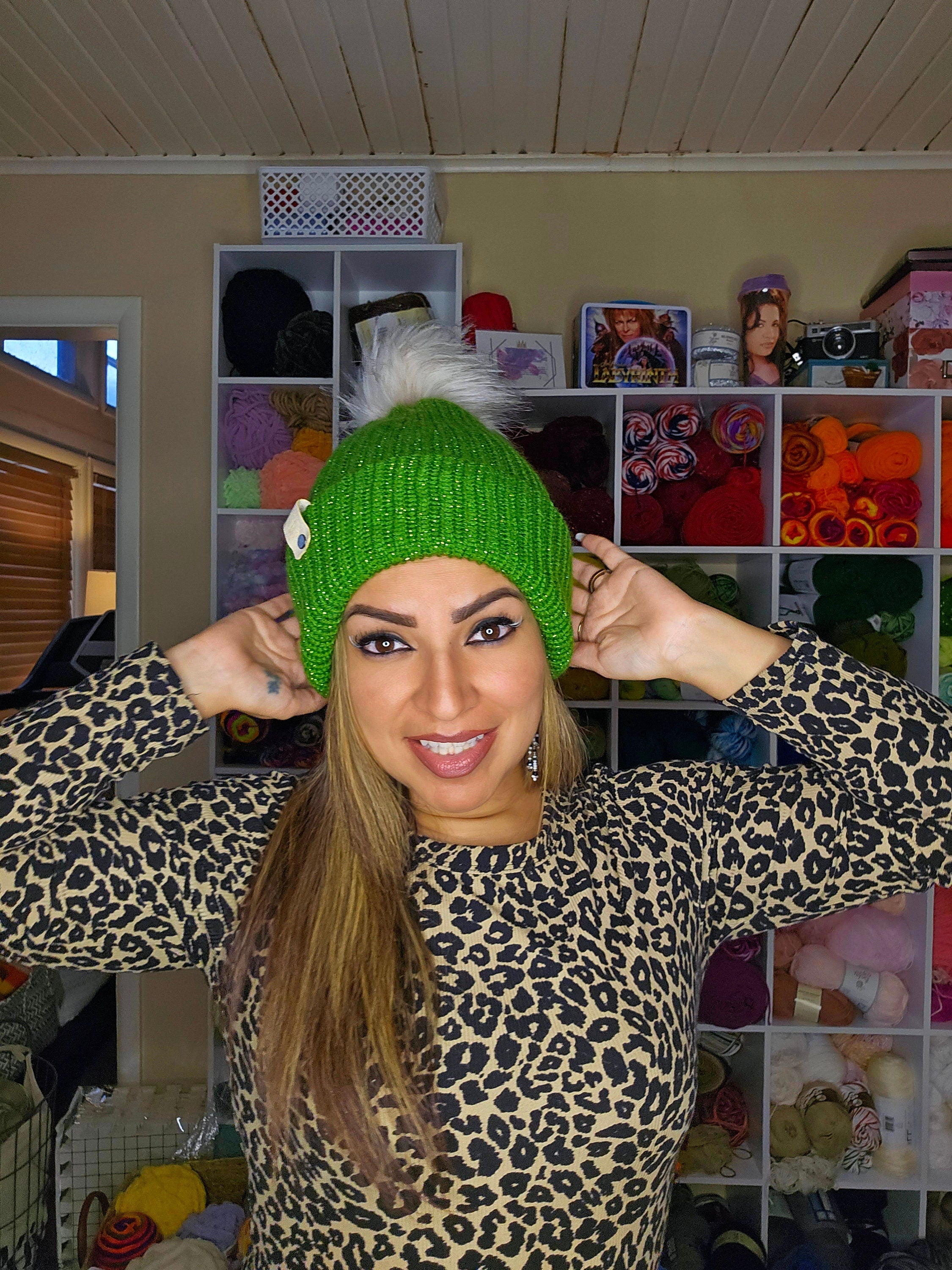 Knit Avocado Green Sparkle Beanie