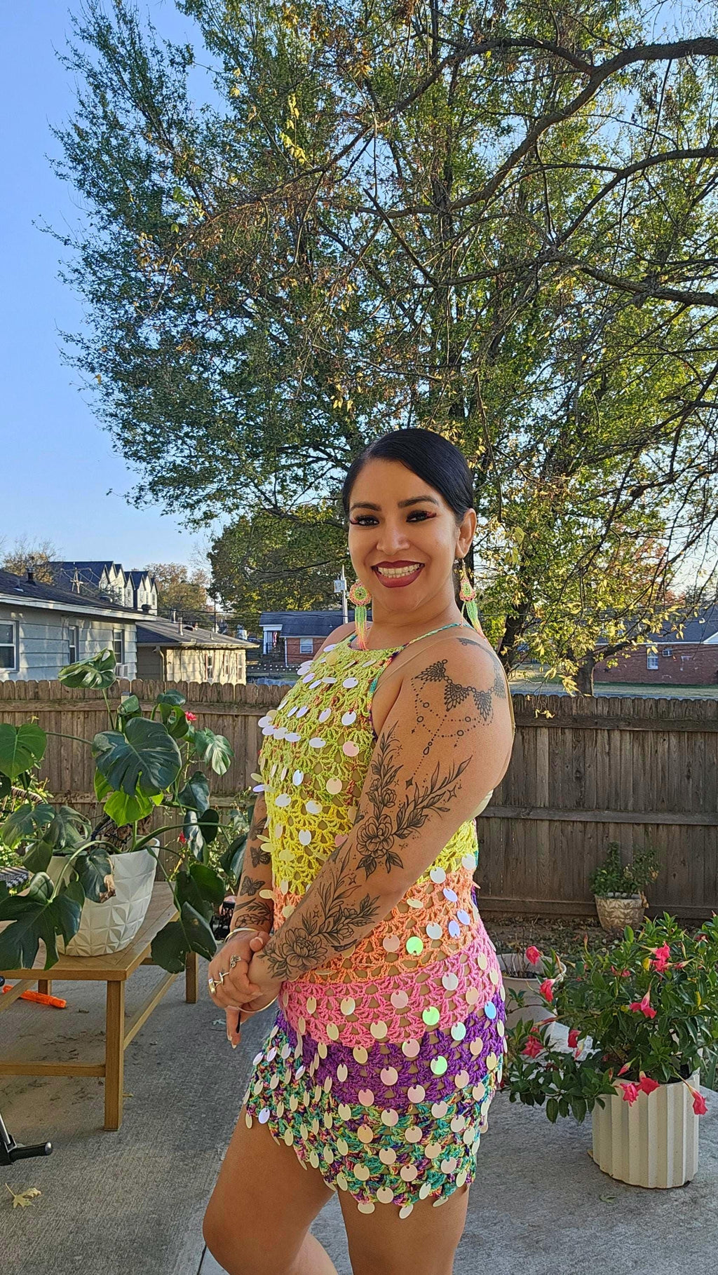 Crochet Astra Mini Dress with holographic sequins