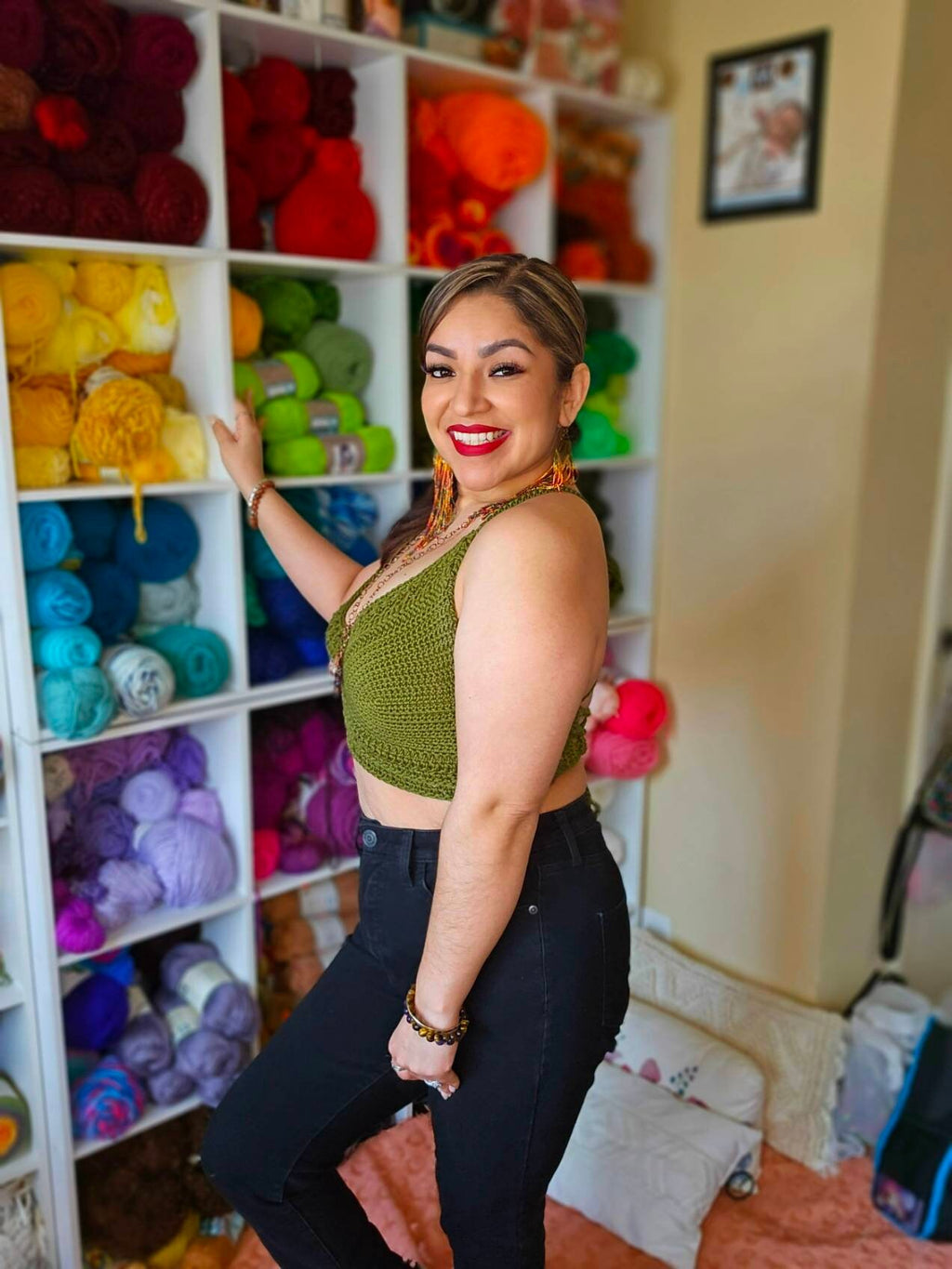 Olive Crochet Halter Top: 100% Cotton