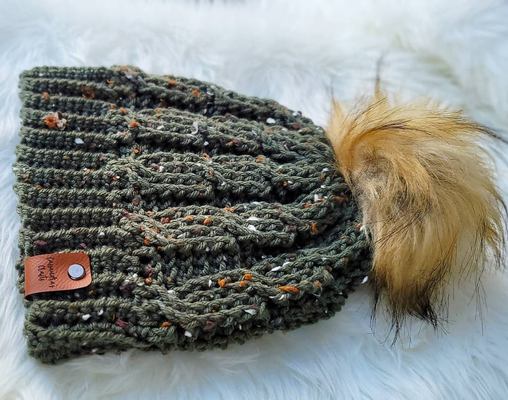 Pine Green Tweed Crochet Cable Beanie Made to Order
