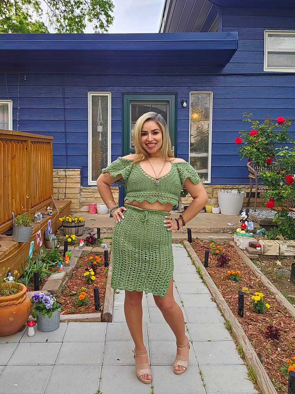 Crochet Cotton Skirt Set: Sweet Sage Green, US Women's Medium