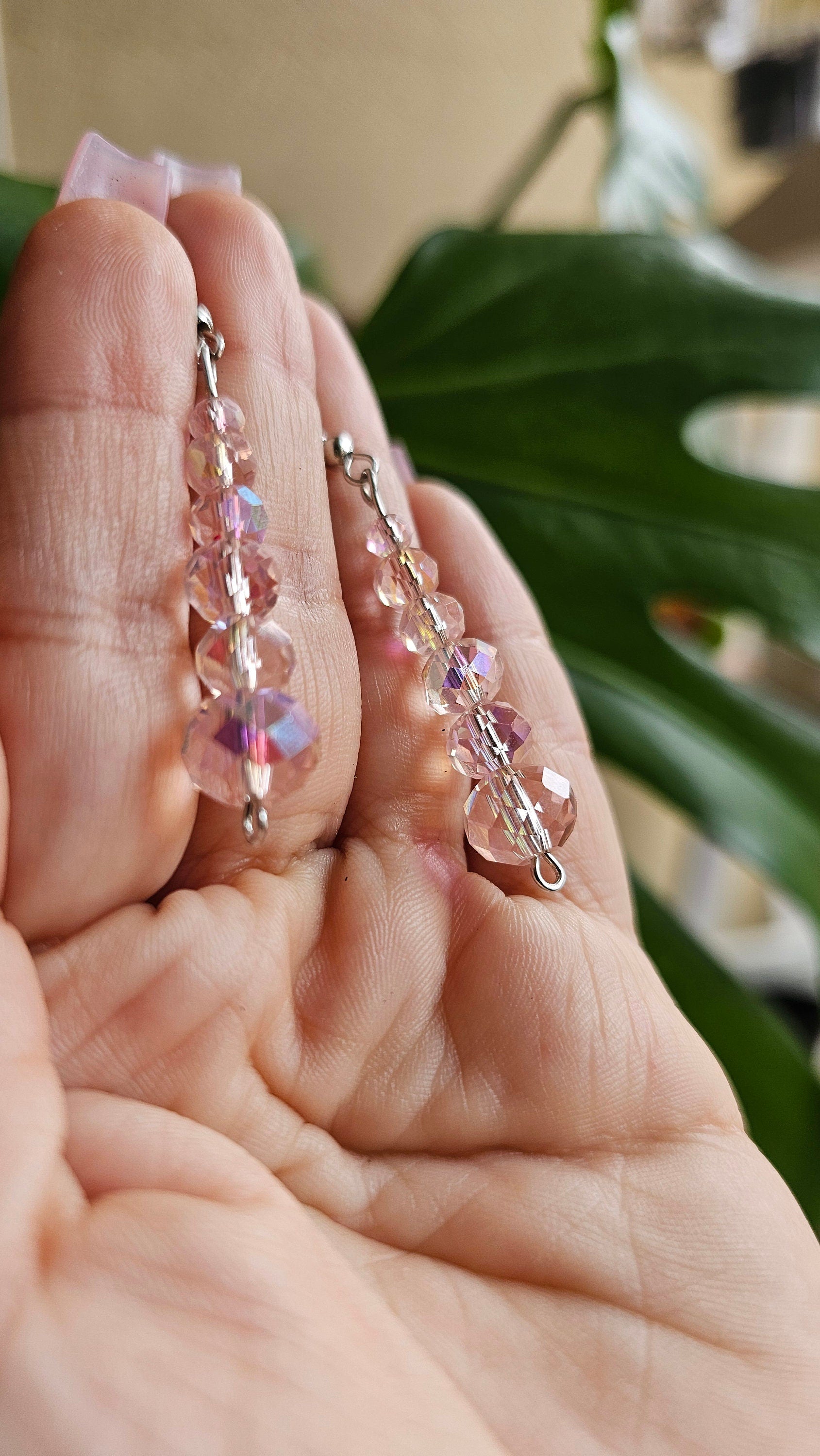 Pink Iridescent Glass Beaded Dangles