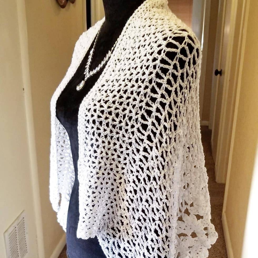 Crochet Wedding Shawl: Iridescent Sequin Sparkle Wrap