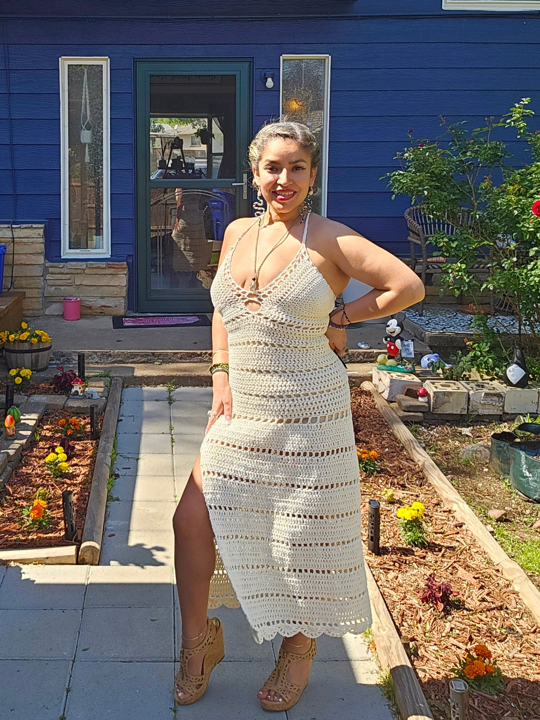 Crochet Cotton Maxi Dress: Adjustable Cup, Size Small/Medium