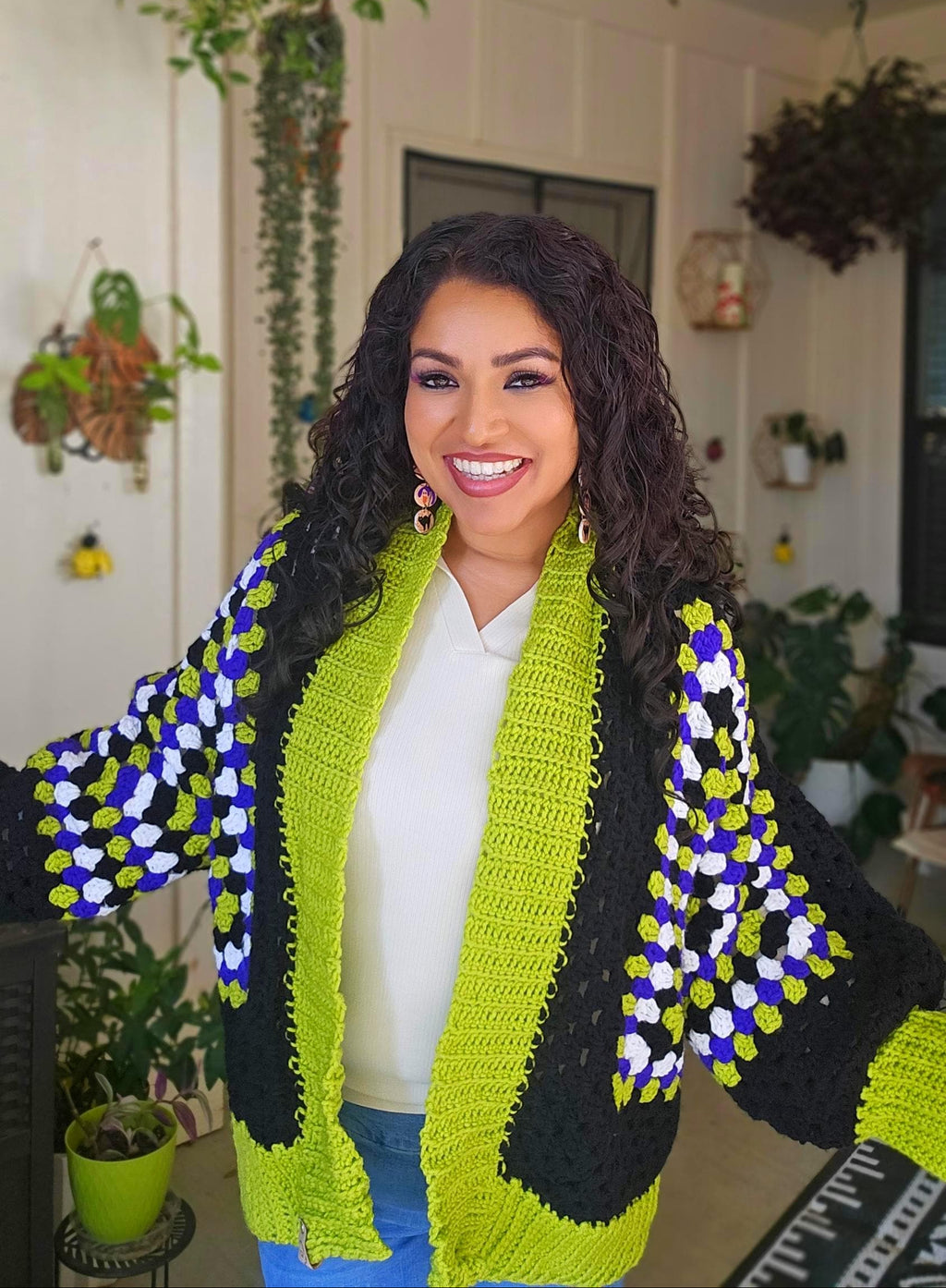 Beetlejuice Cardigan: Oversized Multi-Color Acrylic Yarn Jacket