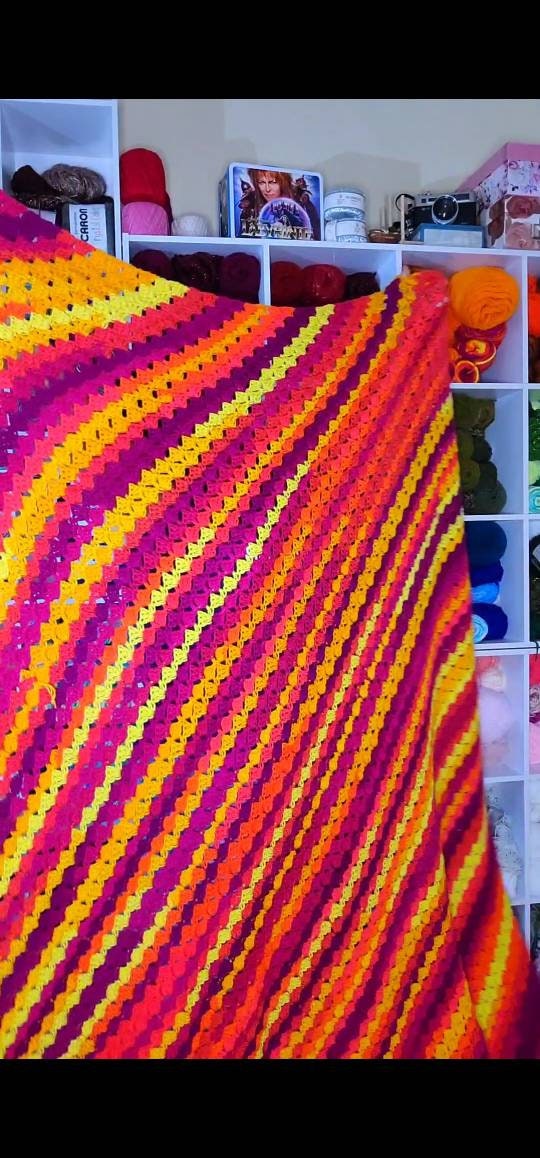 Tropical Sunset Crochet Blanket: Bohemian Queen Size Bedspread