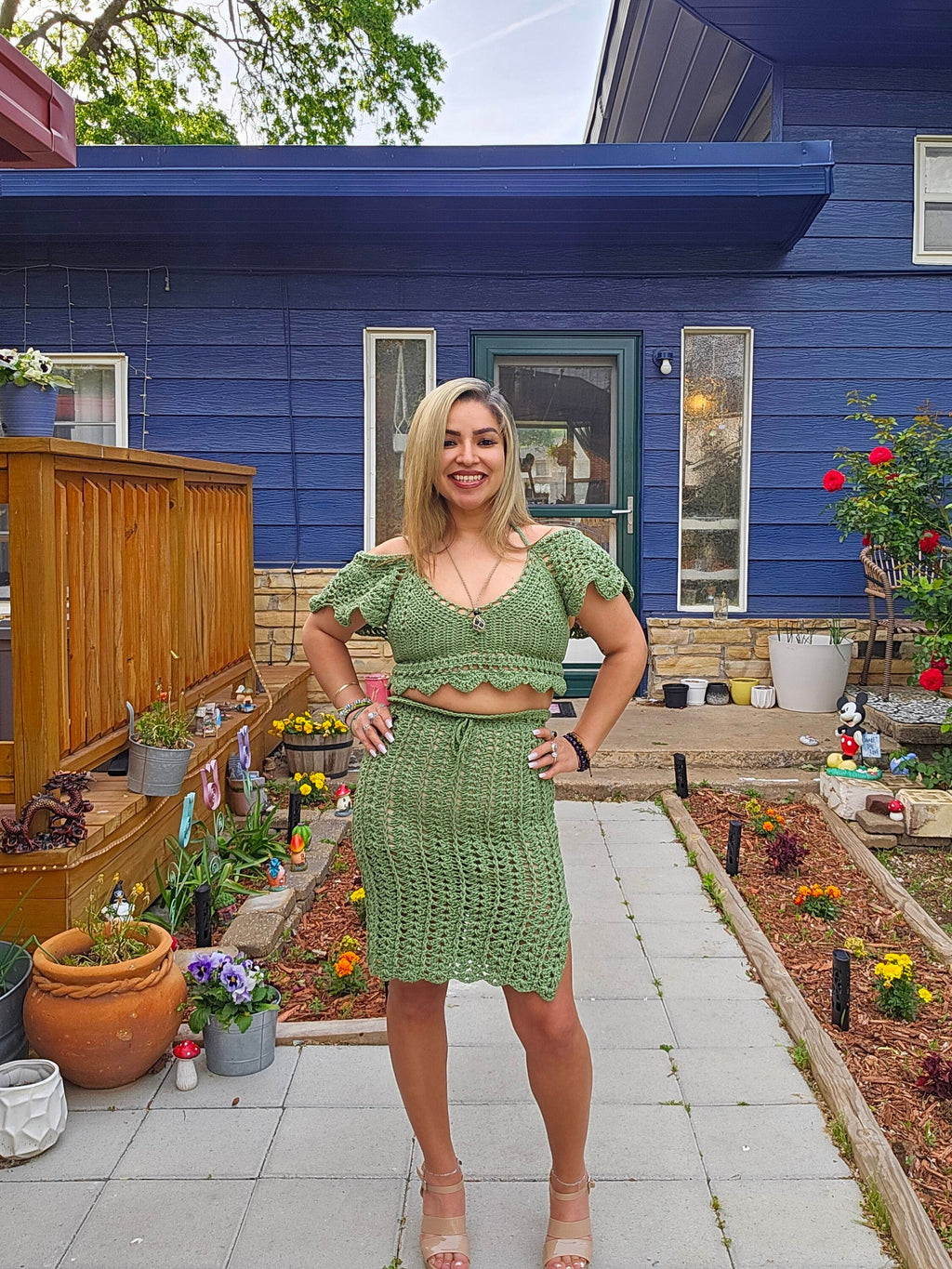 Crochet Cotton Skirt Set: Sweet Sage Green, US Women's Medium