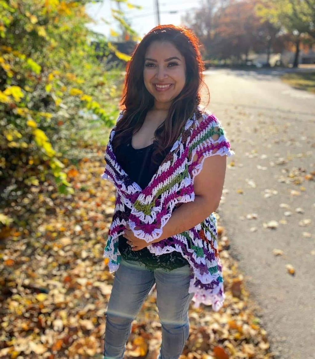 Crochet Rainbow Vest: Bohemian Sparkle Yarn Shawl (52"x52")
