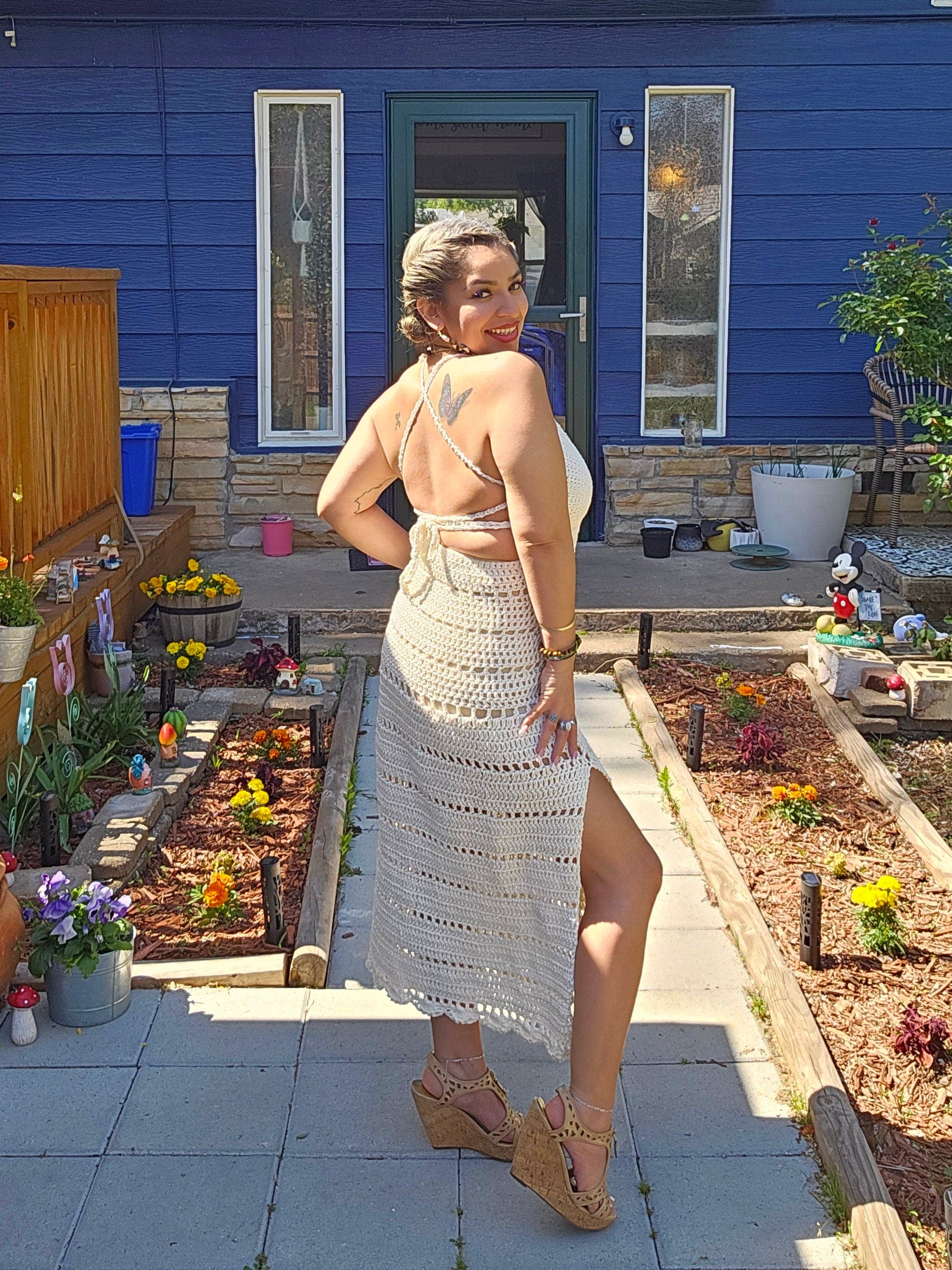 Crochet Cotton Maxi Dress: Adjustable Cup, Size Small/Medium