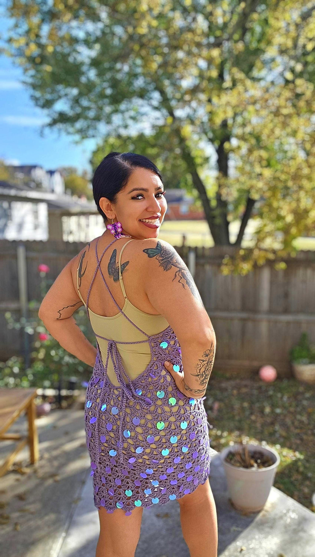 Crochet Astra Mini Dress with holographic sequins