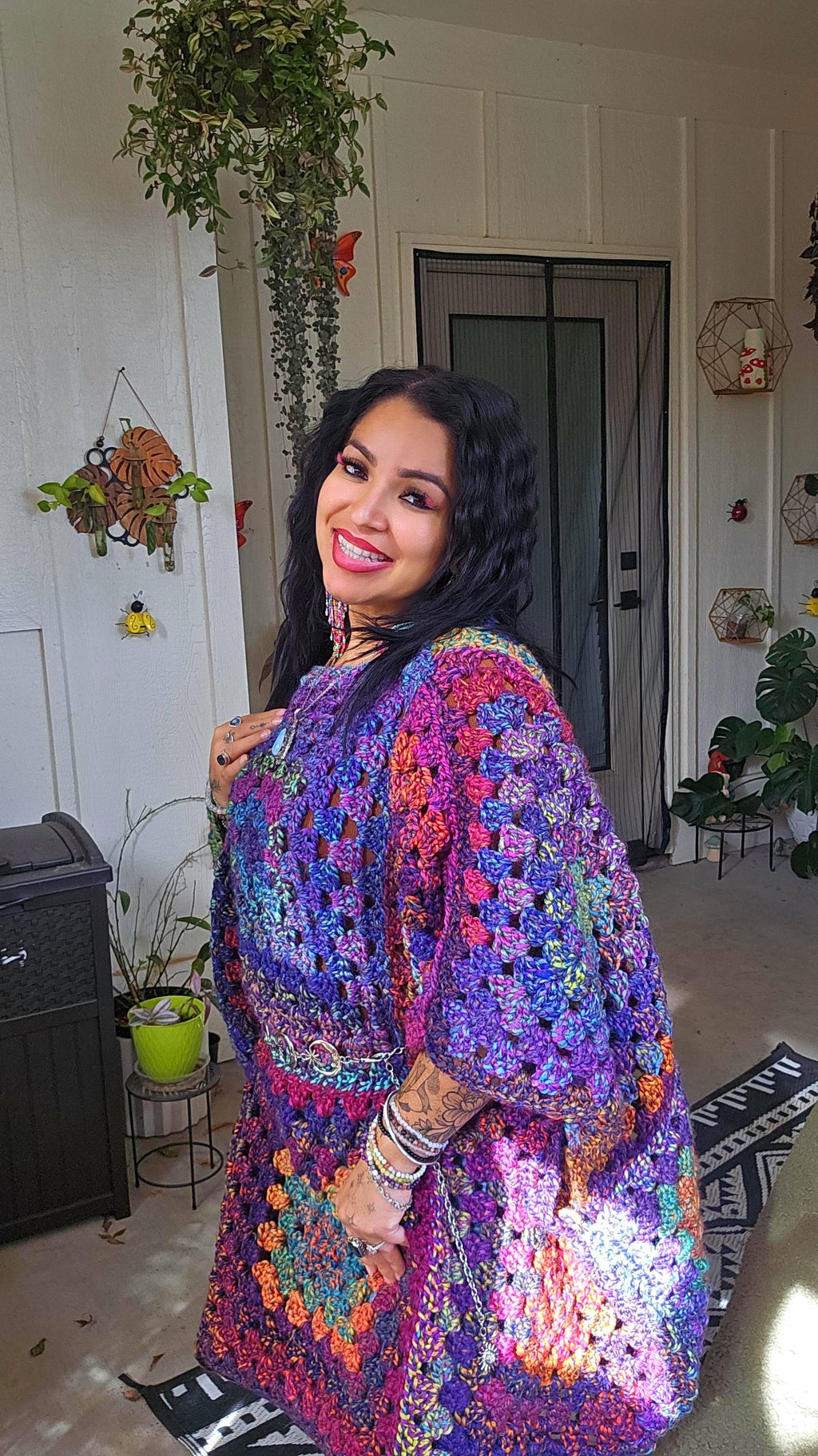 Crochet Nebula Poncho: Vibrant Acrylic Blend, M-XL