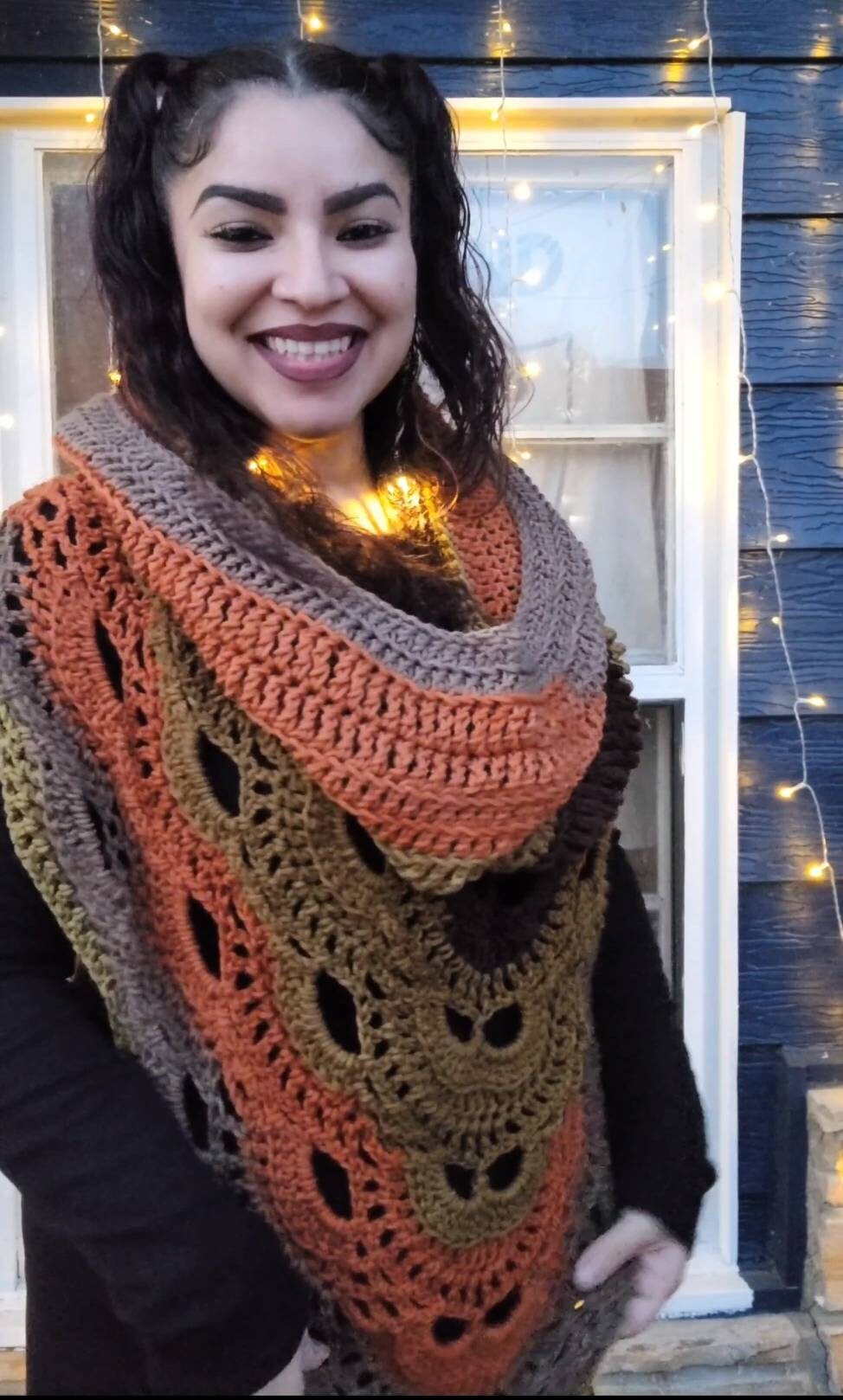 Crochet Hooded Cowl Scarf: Earth Tone Bandana, Handmade