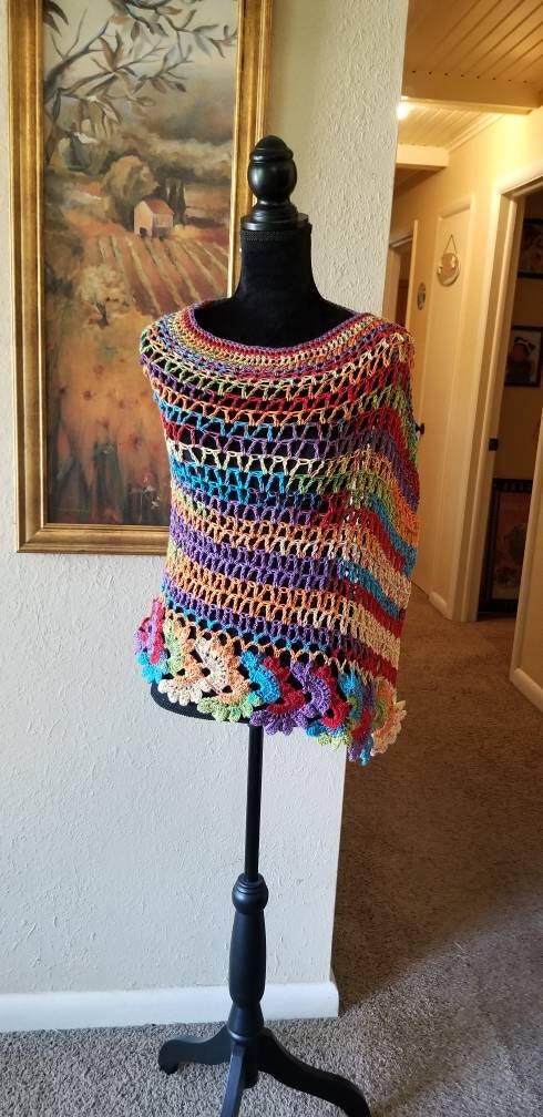 Crochet Gemstone Shawl Wrap: Vibrant Microfiber Acrylic
