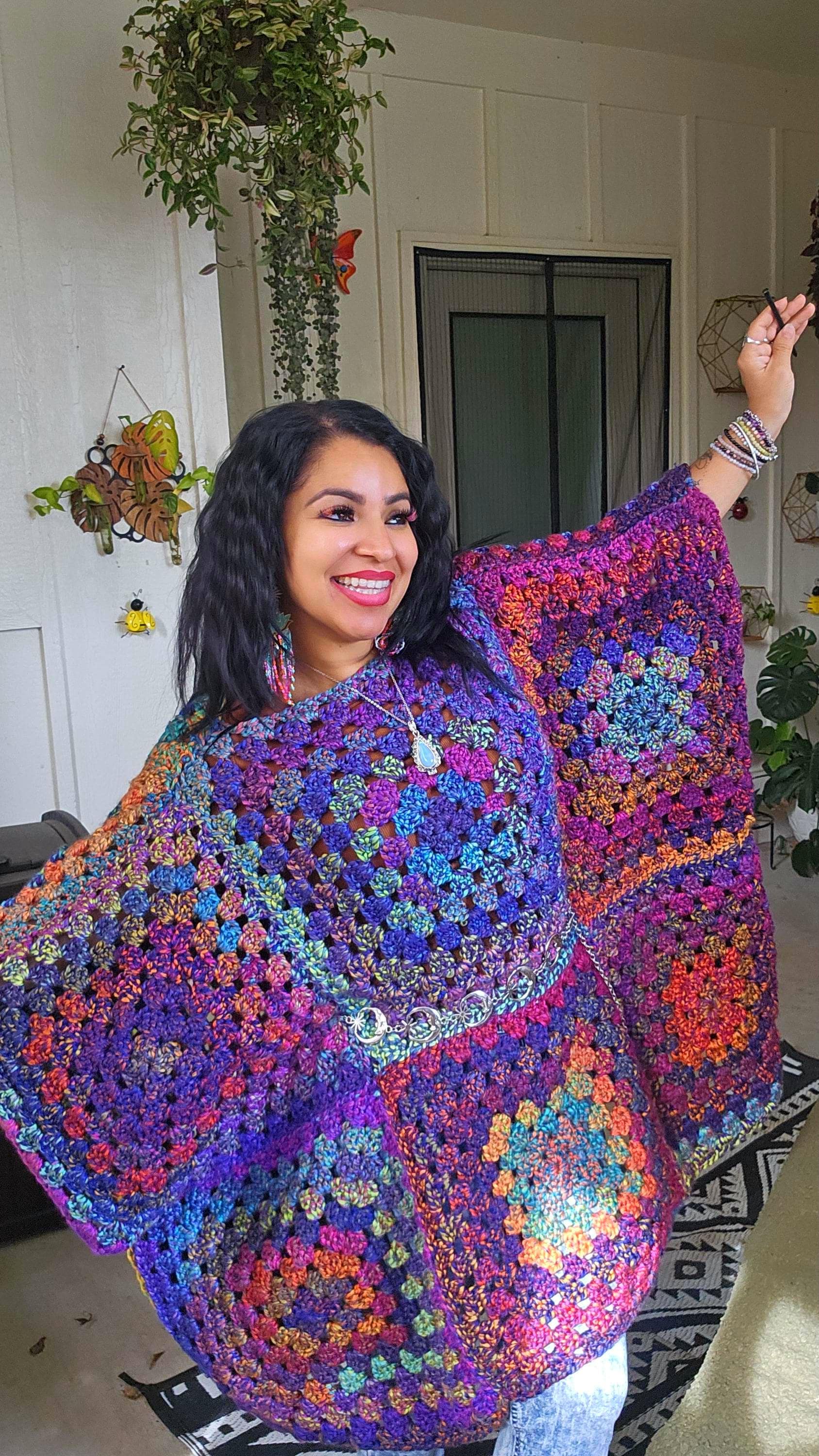Crochet Nebula Poncho: Vibrant Acrylic Blend, M-XL