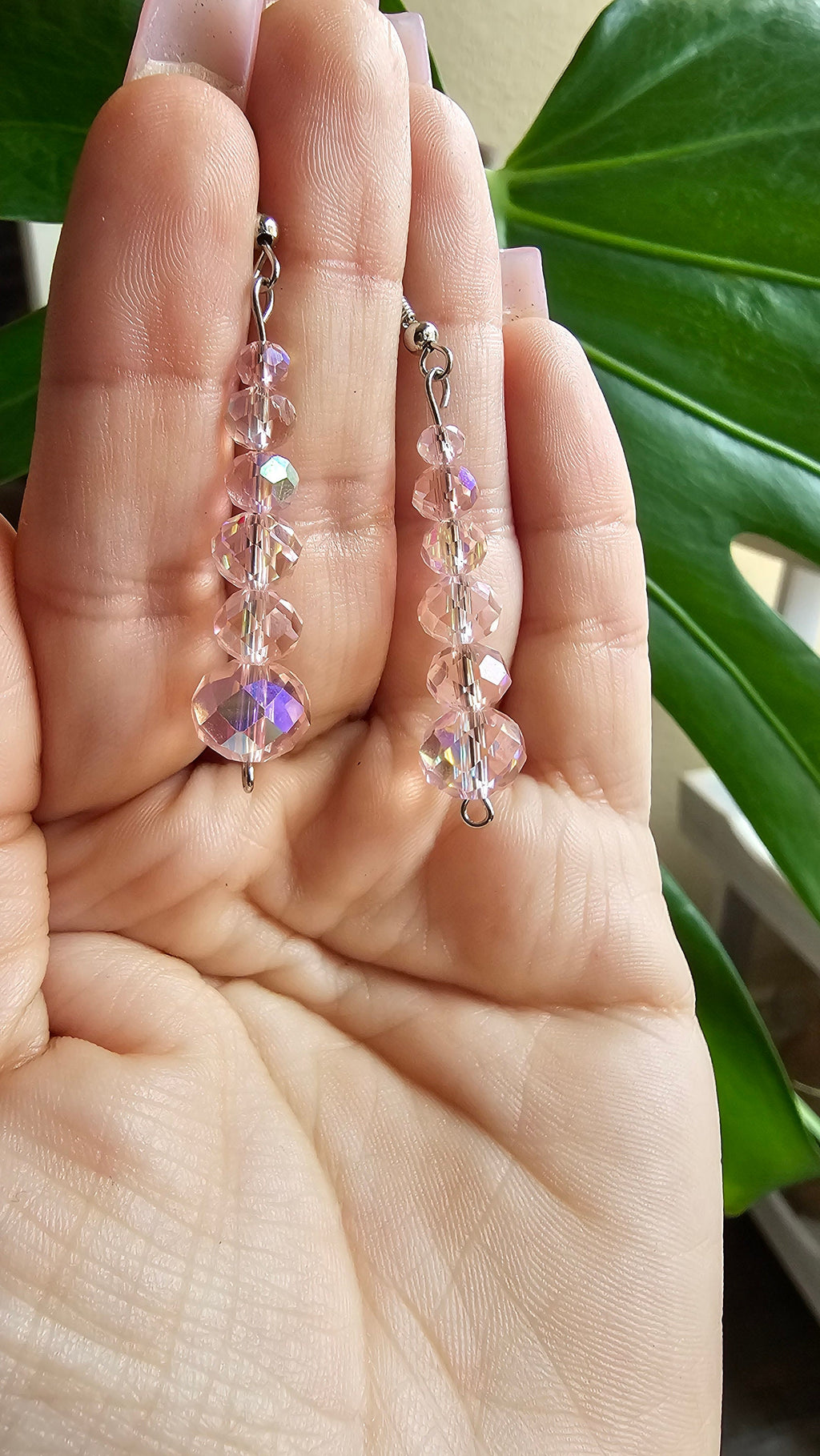 Pink Iridescent Glass Beaded Dangles