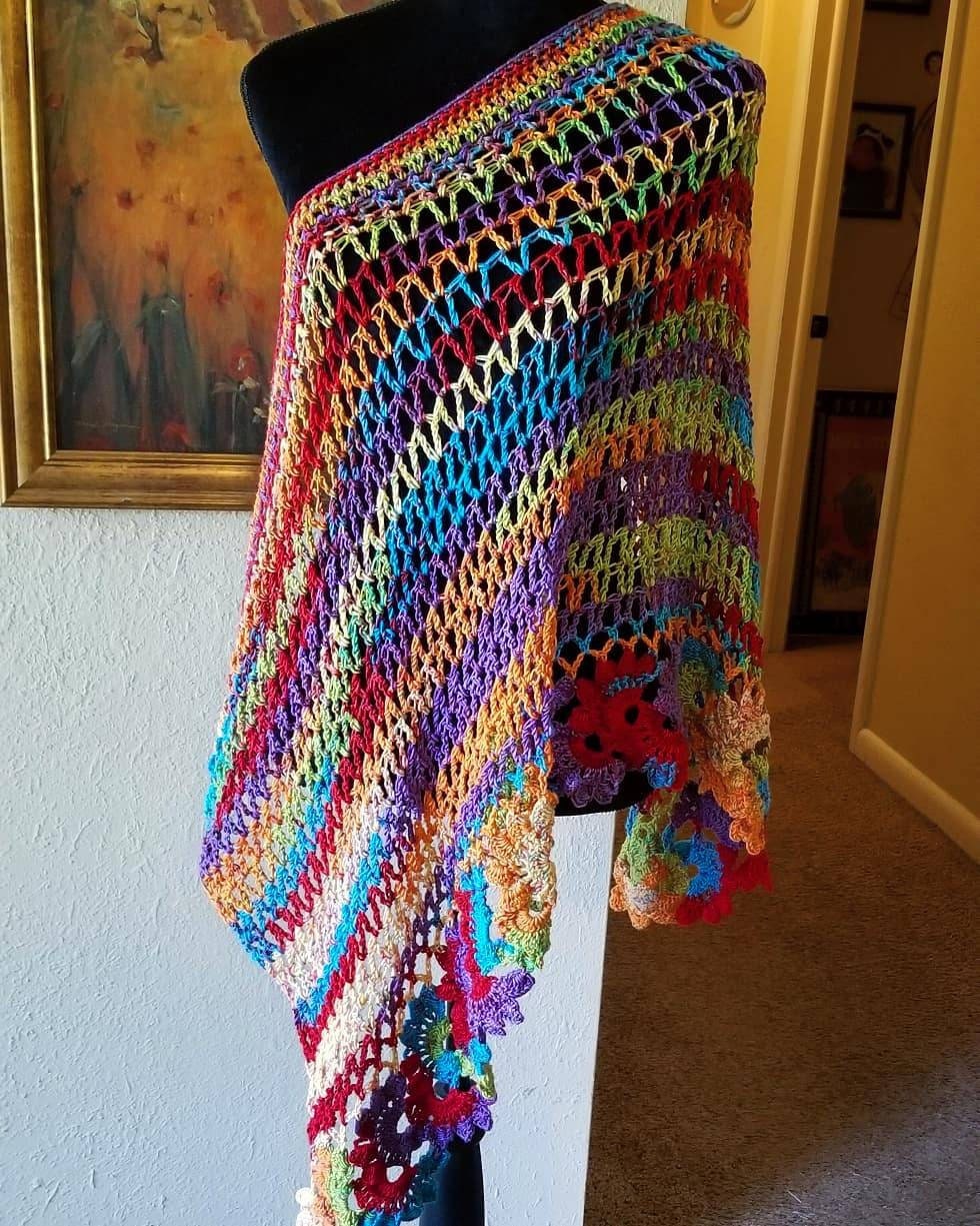 Crochet Gemstone Shawl Wrap: Vibrant Microfiber Acrylic