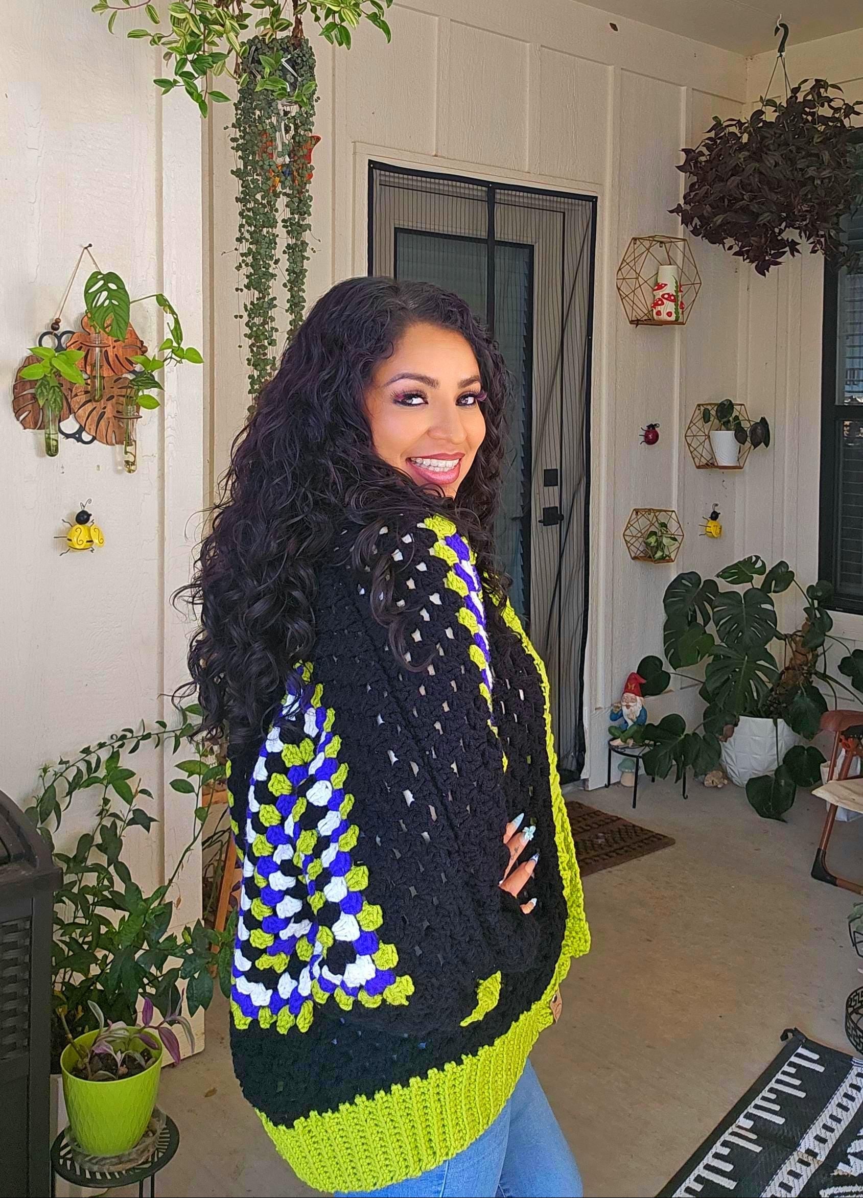 Beetlejuice Cardigan: Oversized Multi-Color Acrylic Yarn Jacket