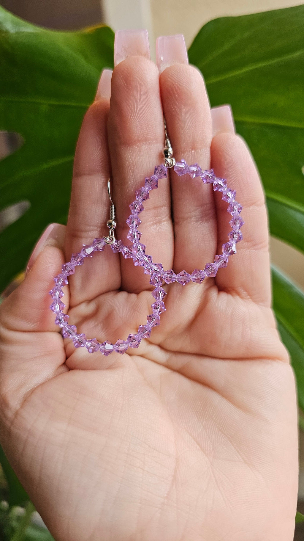 Czech Glass Lavender Beaded Hoop Earrings