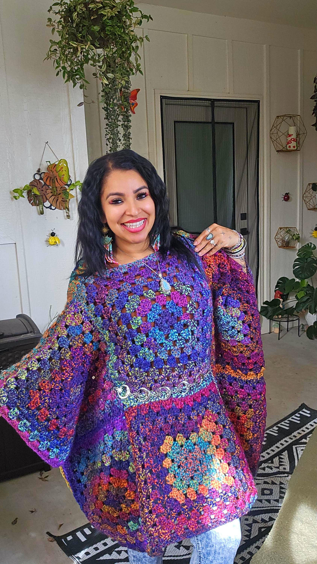 Crochet Nebula Poncho: Vibrant Acrylic Blend, M-XL