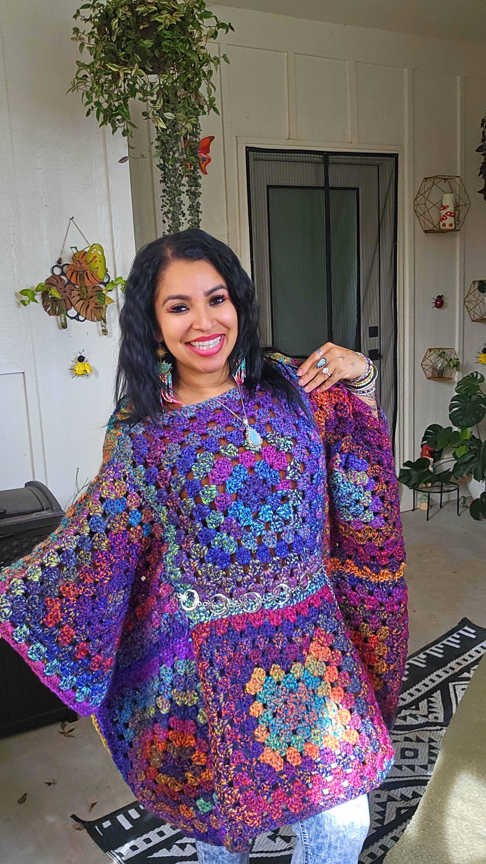 Crochet Nebula Poncho: Vibrant Acrylic Blend, M-XL