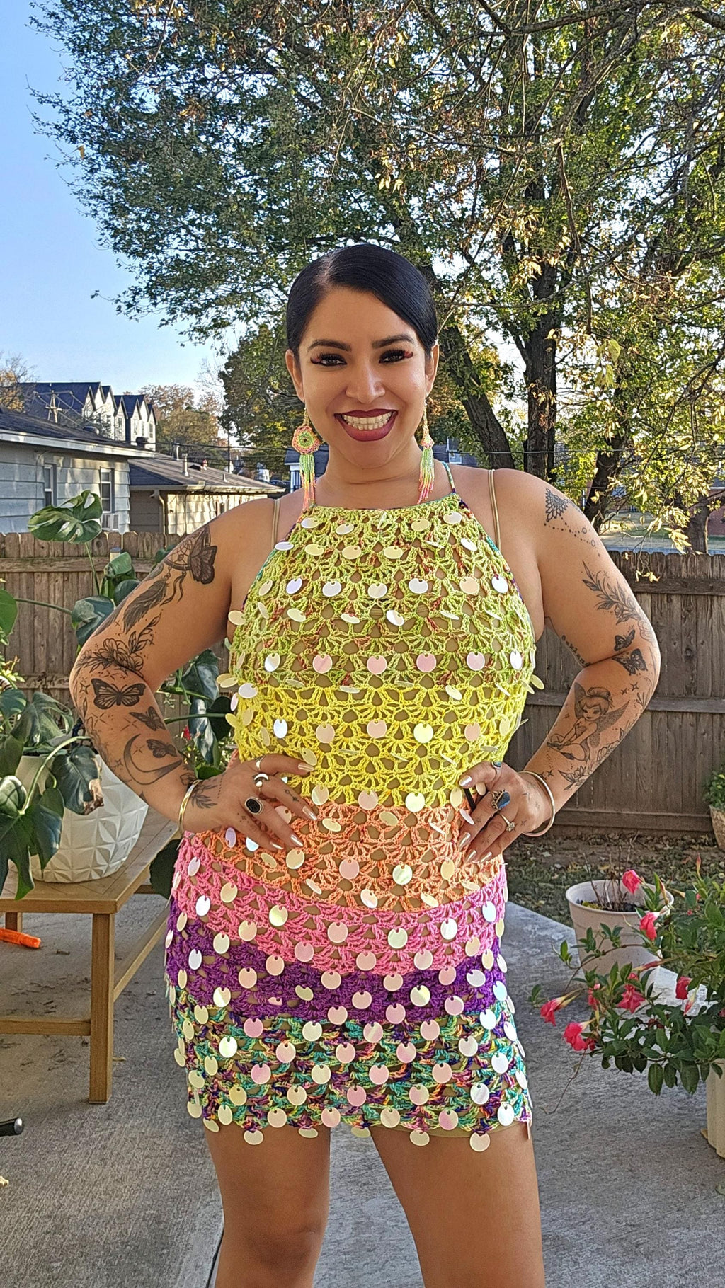 Crochet Astra Mini Dress with holographic sequins