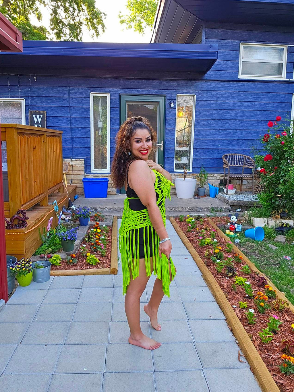 Neon Green Melia Crochet Dress Beach Cover Up