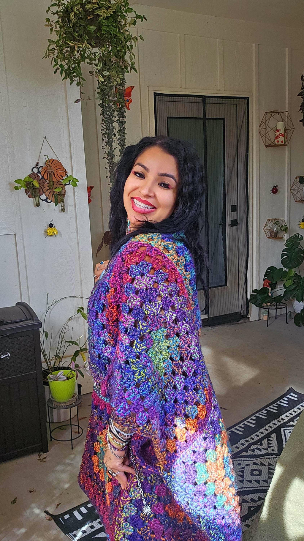 Crochet Nebula Poncho: Vibrant Acrylic Blend, M-XL