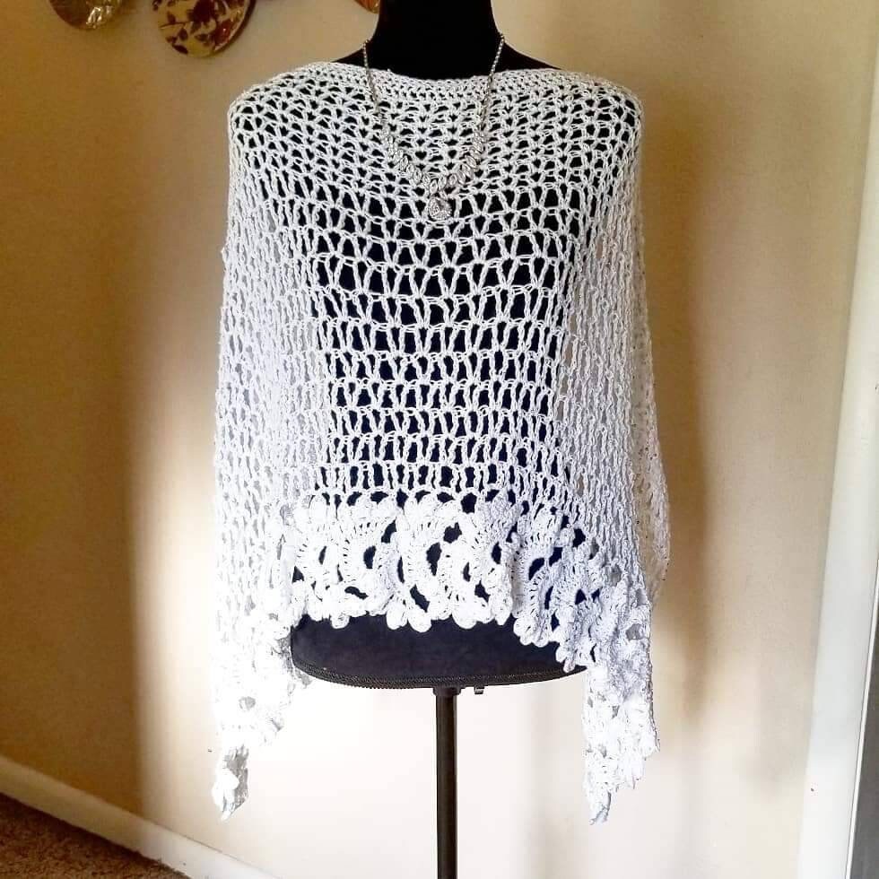 Crochet Wedding Shawl: Iridescent Sequin Sparkle Wrap
