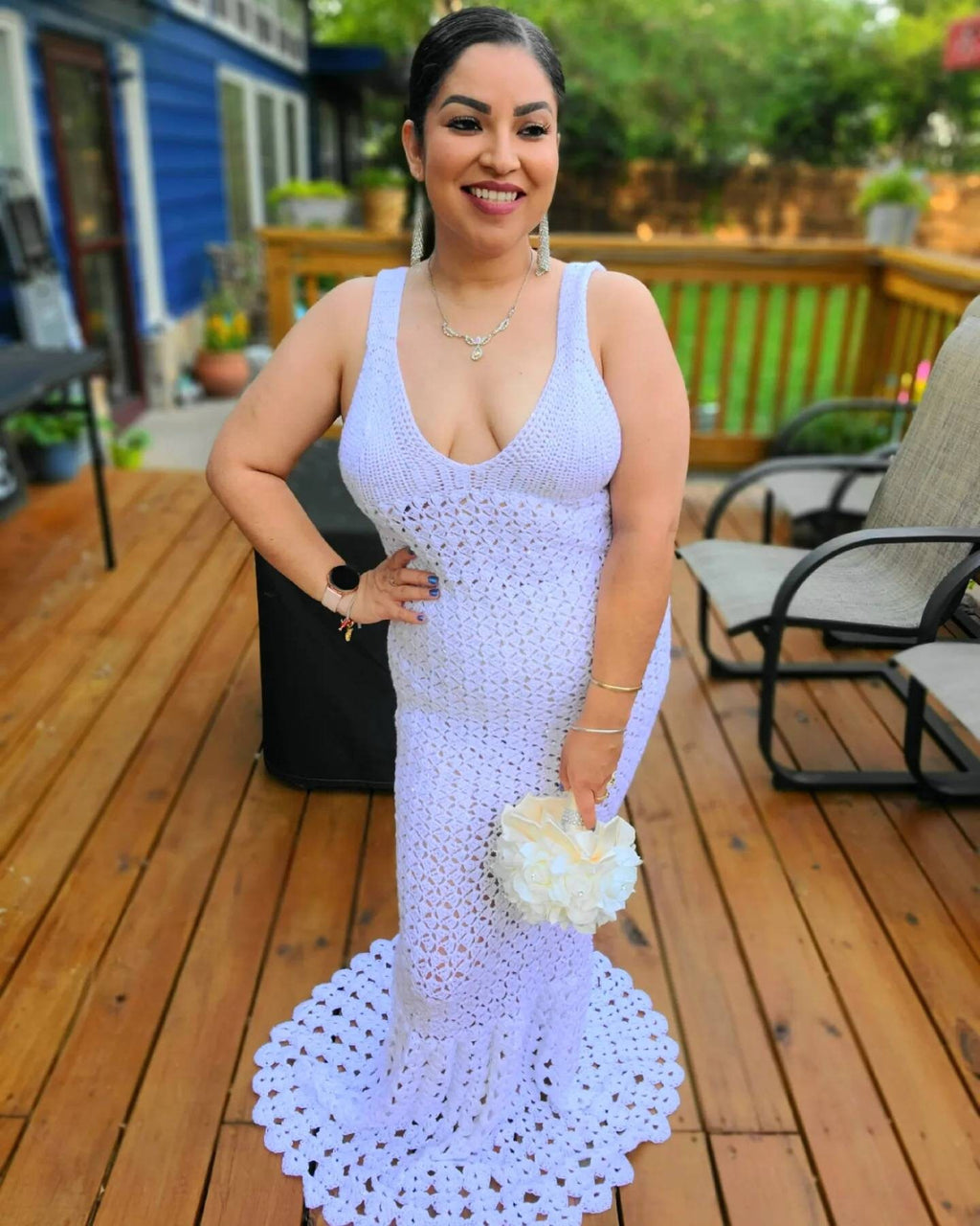 Crochet Wedding Dress with Sequin and Metallic Sparkle