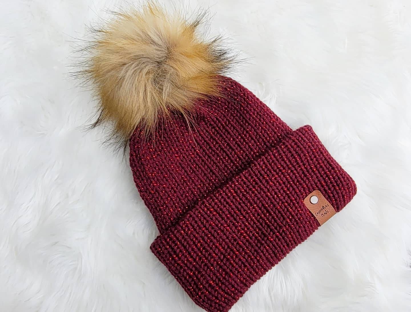 Knit Glitter Burgundy Beanie