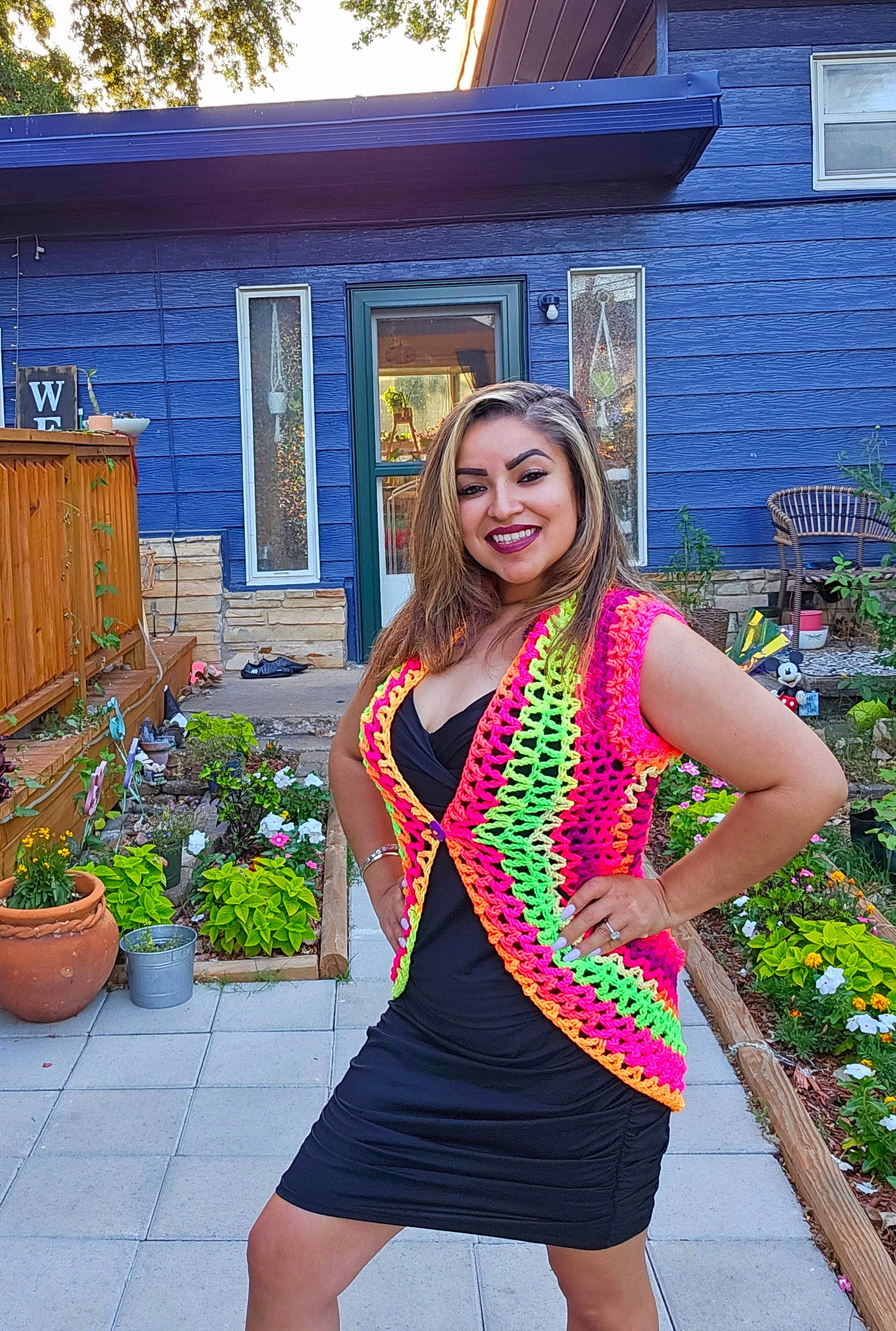 Crochet Neon Boho Vest