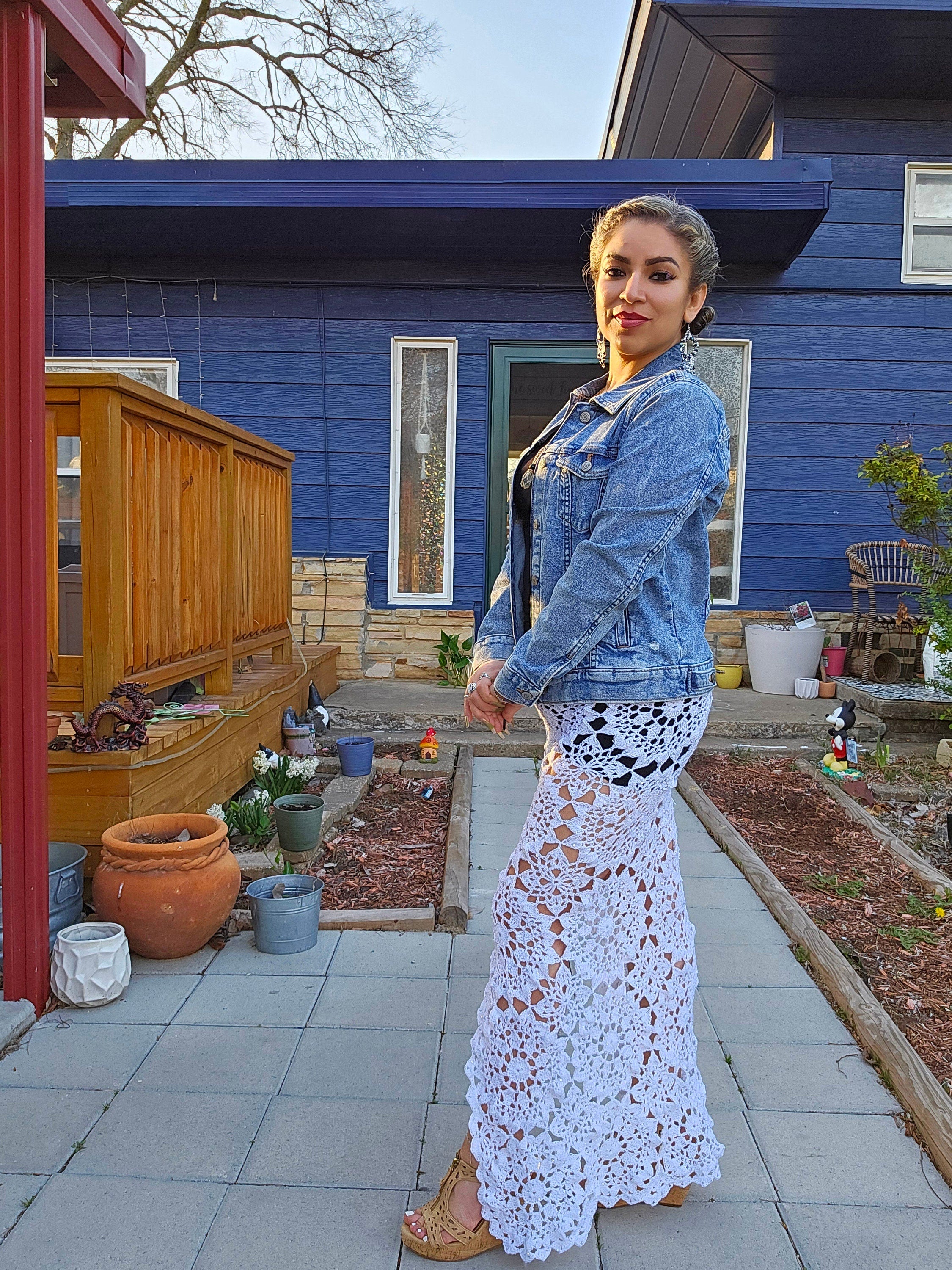 Crochet Sequin Skirt: White Iridescent Acrylic, Size S-M