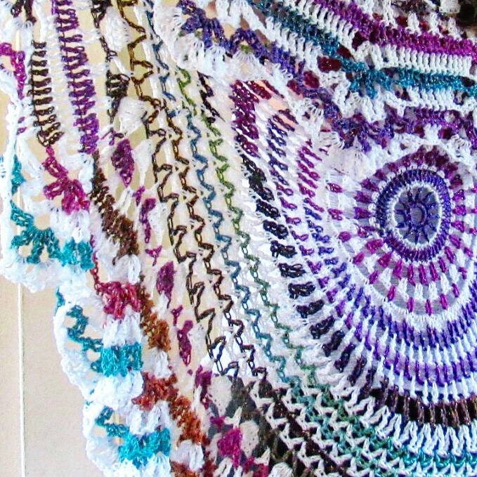 Crochet Rainbow Vest: Bohemian Sparkle Yarn Shawl (52"x52")