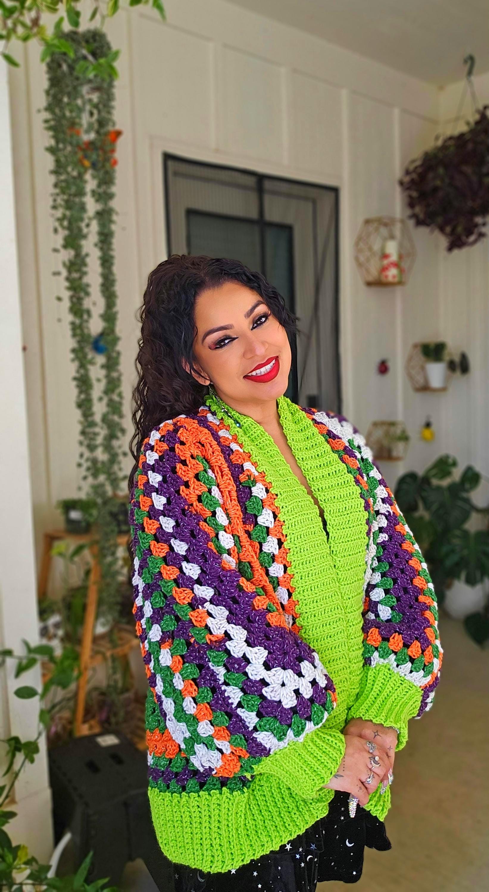 Halloween Sparkle Cardigan: Oversized Acrylic Fall Jacket