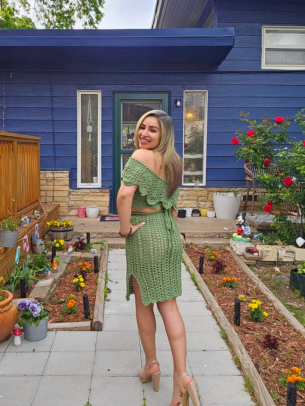 Crochet Cotton Skirt Set: Sweet Sage Green, US Women's Medium
