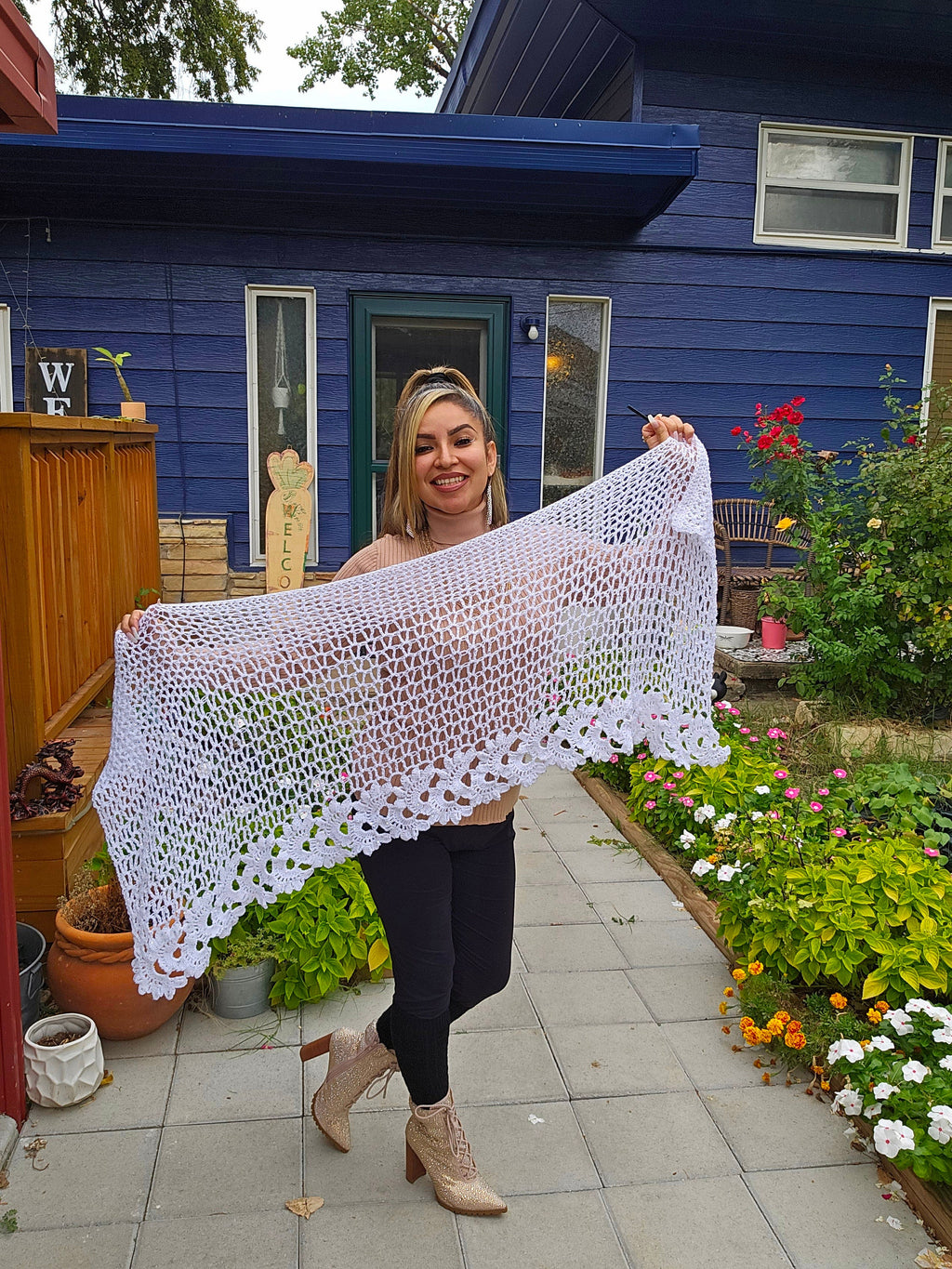 Crochet Wedding Shawl: Iridescent Sequin Sparkle Wrap