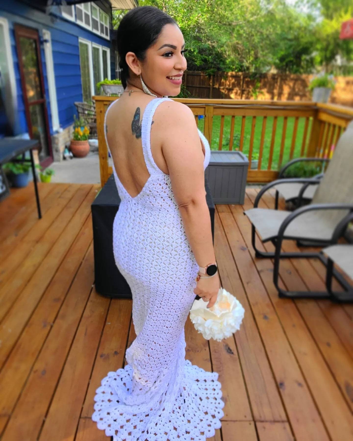 Crochet Wedding Dress with Sequin and Metallic Sparkle
