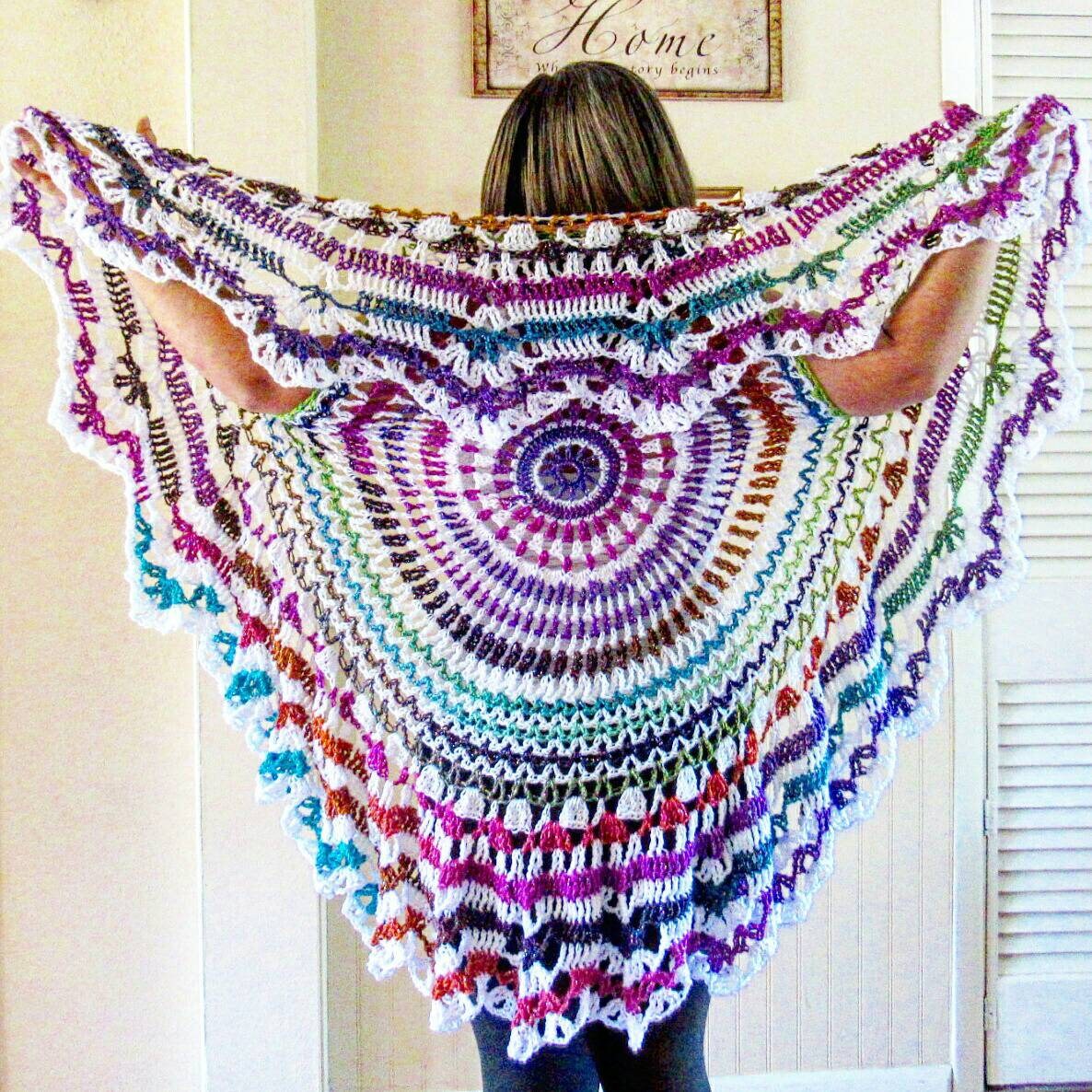 Crochet Rainbow Vest: Bohemian Sparkle Yarn Shawl (52"x52")