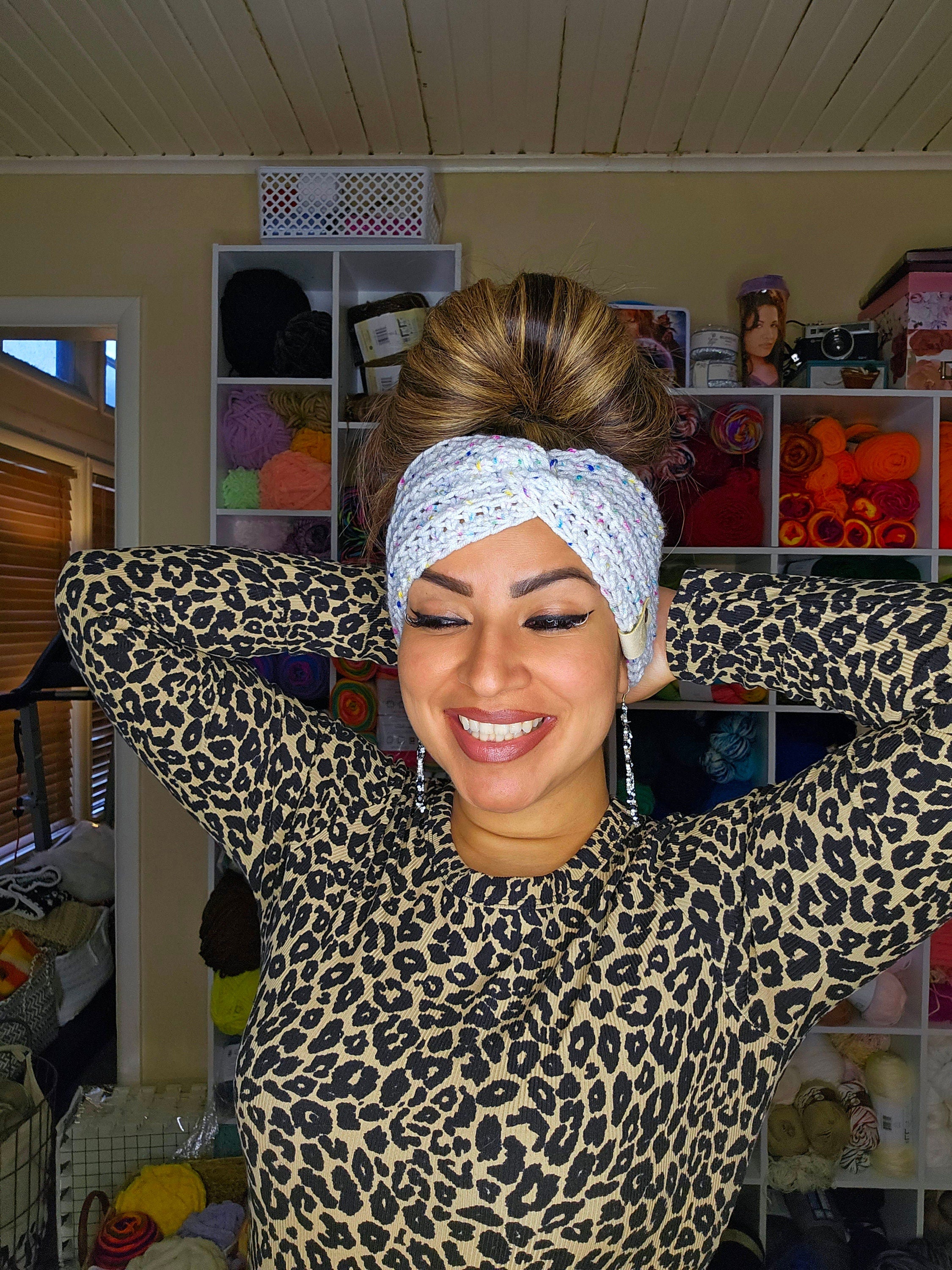 Birthday Cake Crochet Headband: Adult Acrylic Ear Warmer