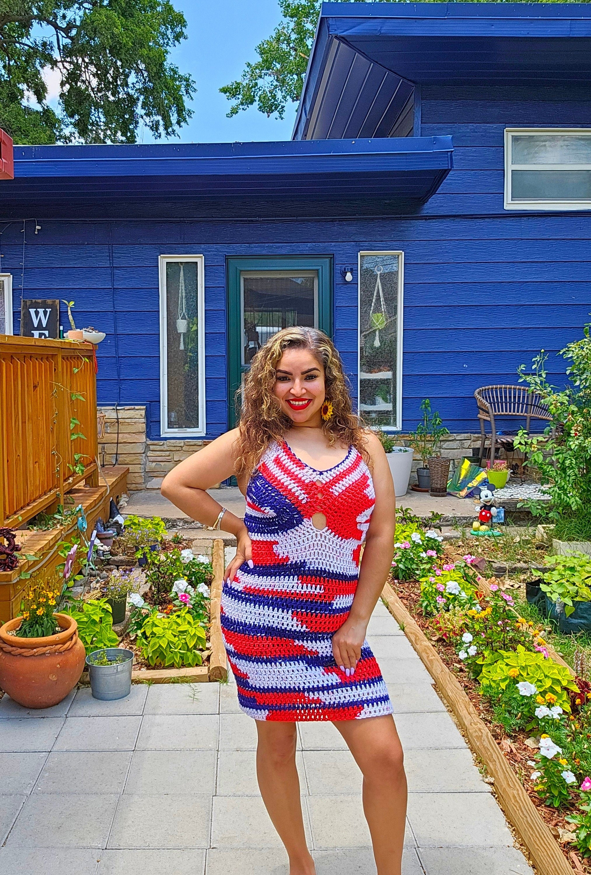 Crochet 'Merica Mini Dress: Adjustable Cup, Stretchy Acrylic