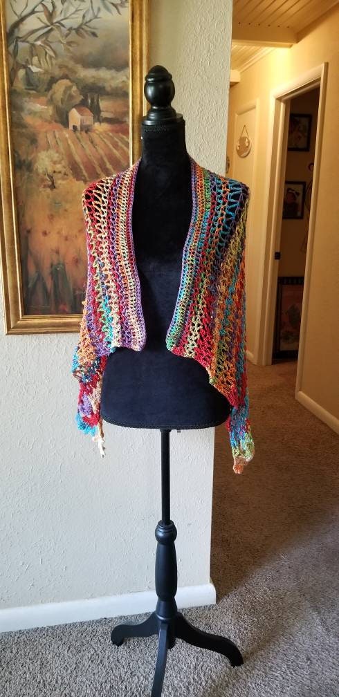 Crochet Gemstone Shawl Wrap: Vibrant Microfiber Acrylic
