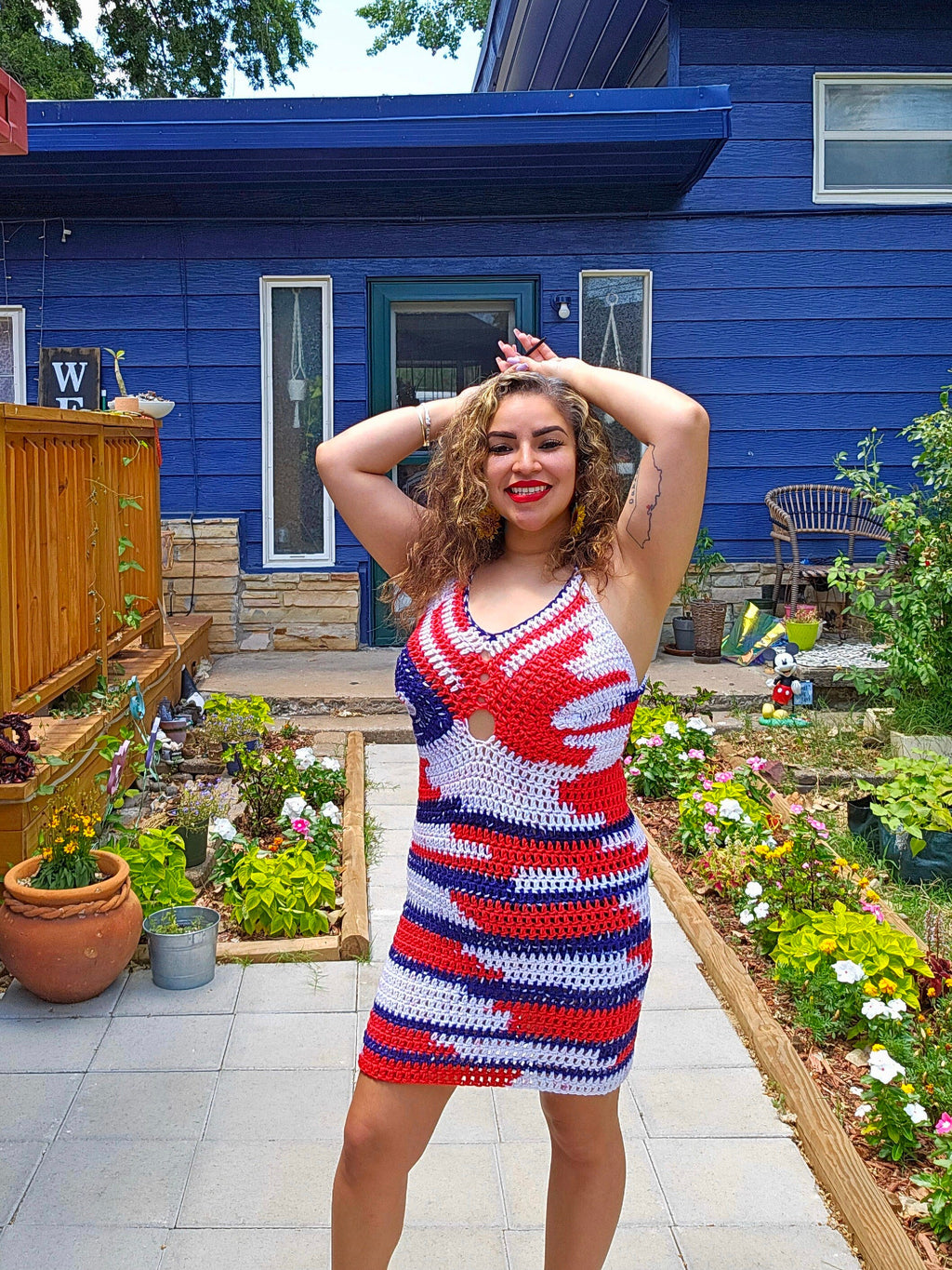 Crochet 'Merica Mini Dress: Adjustable Cup, Stretchy Acrylic