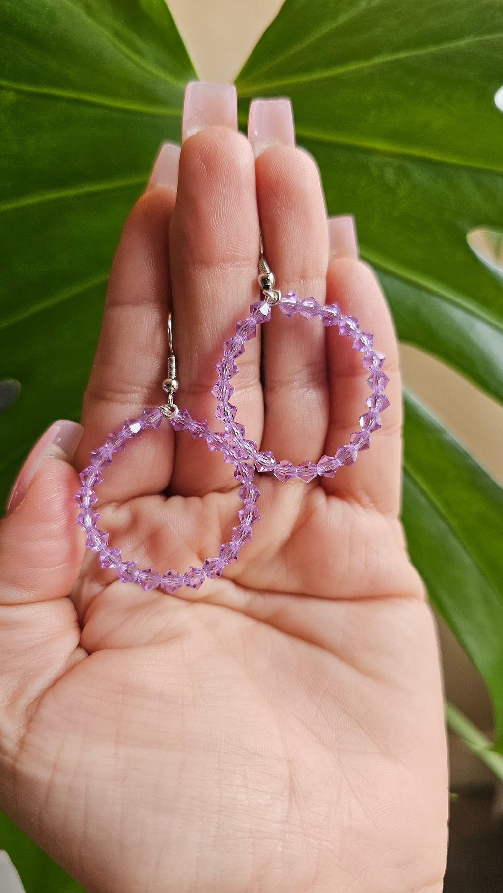 Czech Glass Lavender Beaded Hoop Earrings