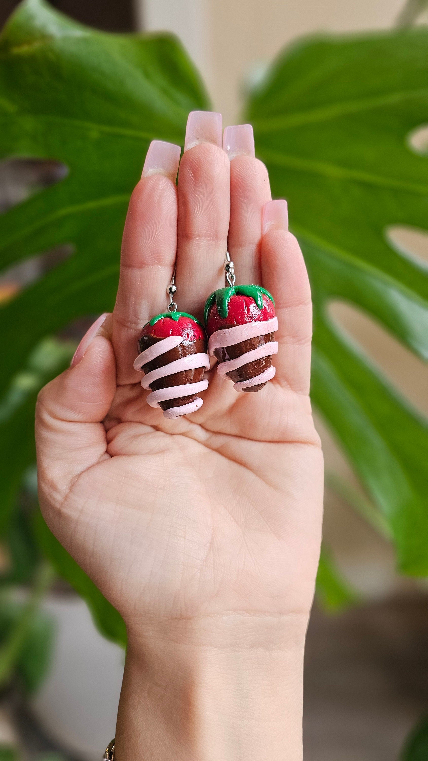 Polymer Clay Valentine's Day Chocolate Covered Strawberry Earrings