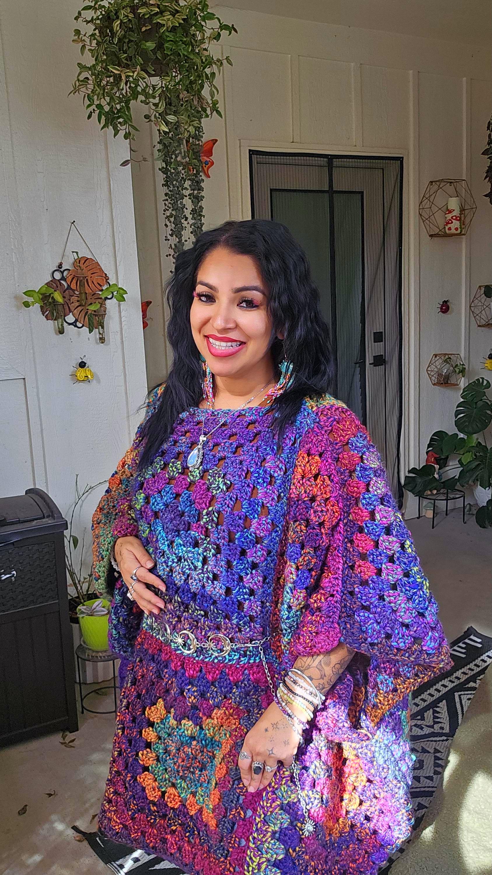 Crochet Nebula Poncho: Vibrant Acrylic Blend, M-XL