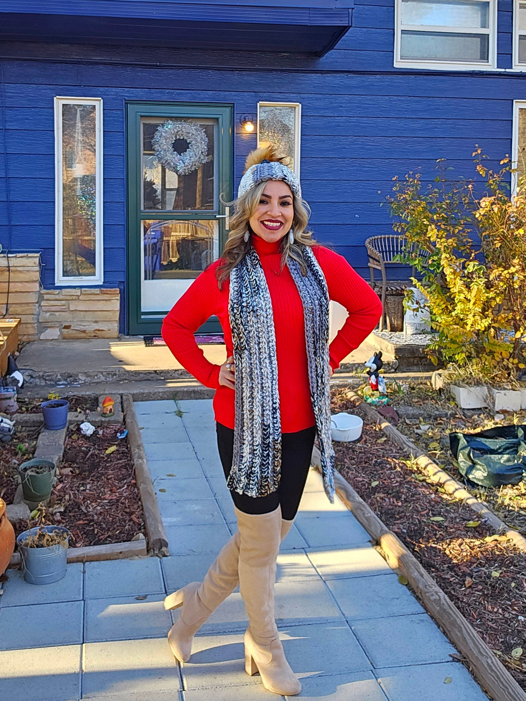 Chunky Crochet Scarf and Matching Beanie with Acrylic Pom