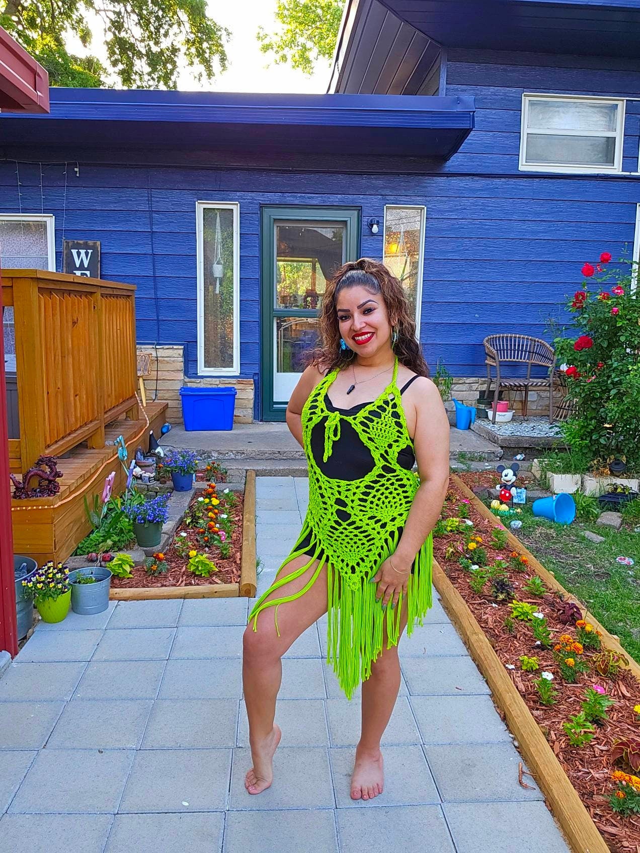 Neon Green Melia Crochet Dress Beach Cover Up