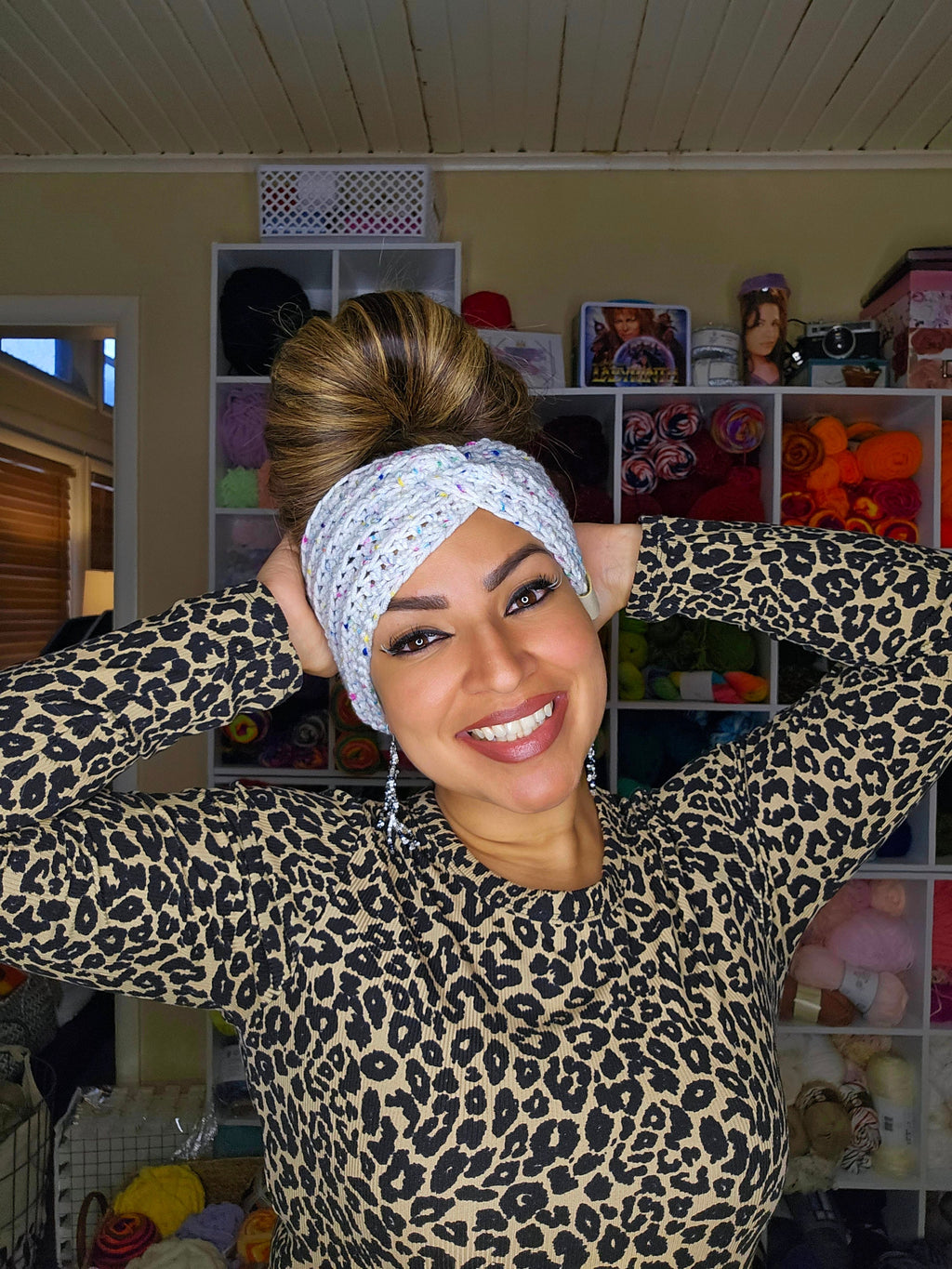 Birthday Cake Crochet Headband: Adult Acrylic Ear Warmer